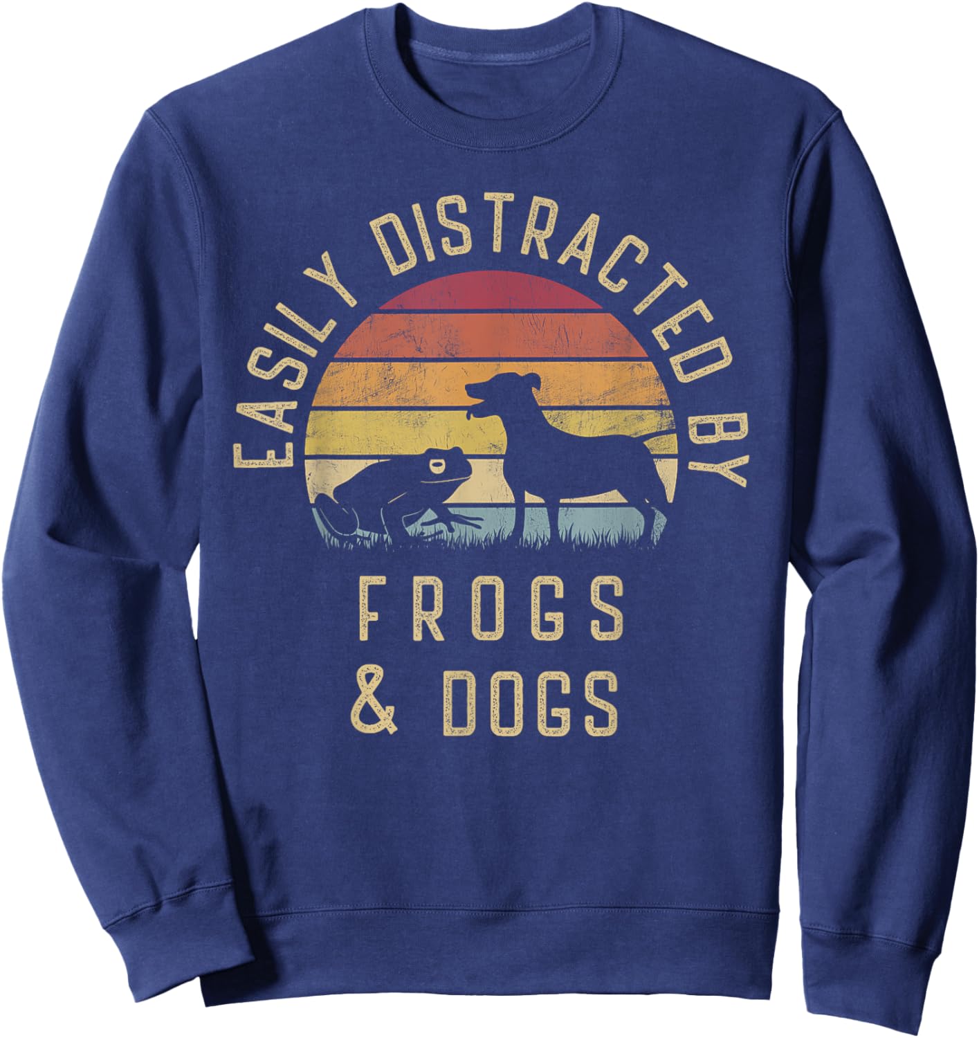 Easily distracted by Frogs and dogs I like heart Frog dog Men Women Girls Kids Sweatshirt - Sweatshirt | Navy