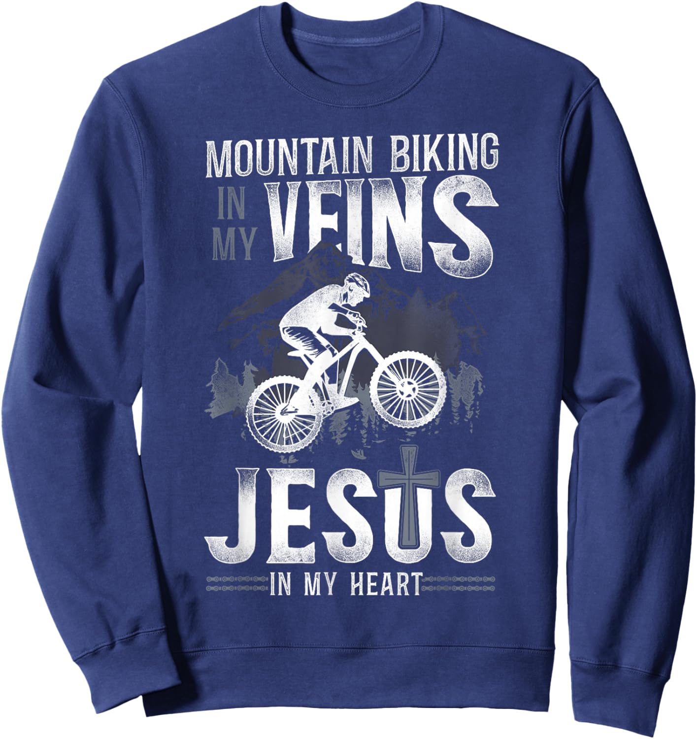 Enduro MTB Mountain Bike Riding Downhill Jesus Faith Vintage Sweatshirt - Sweatshirt | Navy