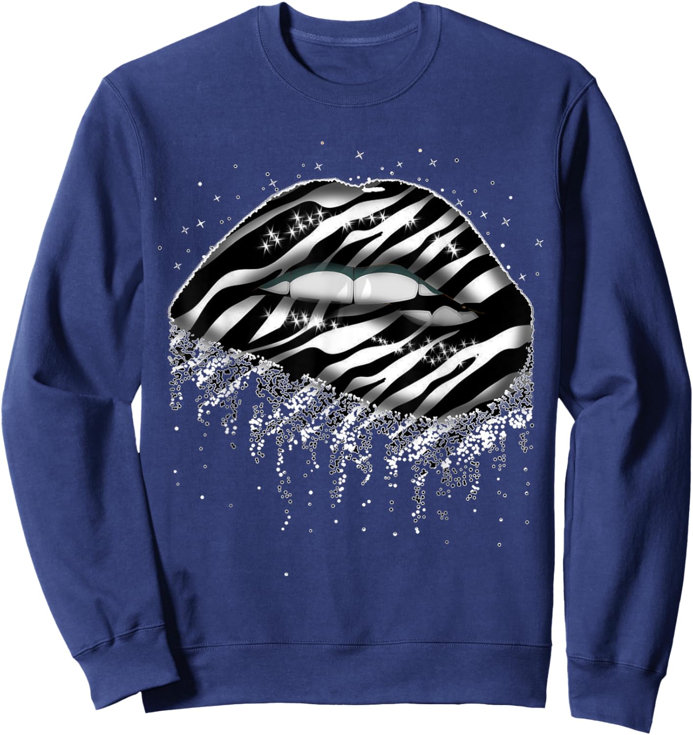 Stripes In Lips Shape For Wildlife Animal Fans Zebra Print Sweatshirt - Sweatshirt | Navy