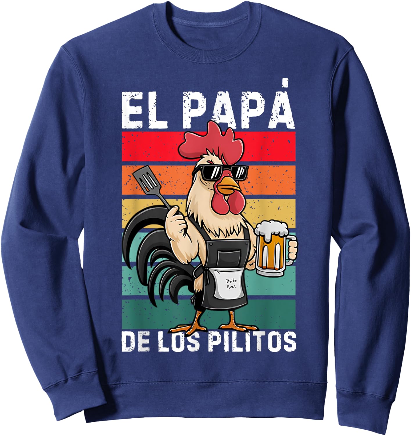 Retro El Papa de lo pollitos funny Spanish Dia del Padre Sweatshirt - Sweatshirt | Navy