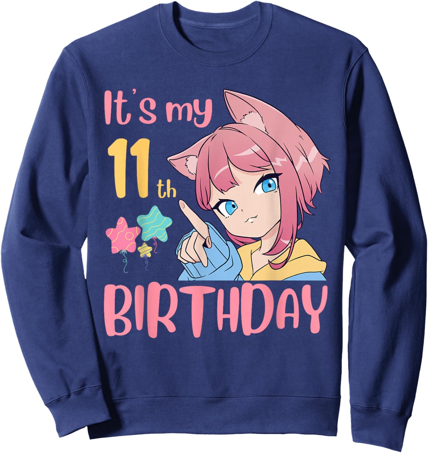 It's My 11th Birthday Anime Birthday Girl 11 Years Old Bday Sweatshirt - Sweatshirt | Navy