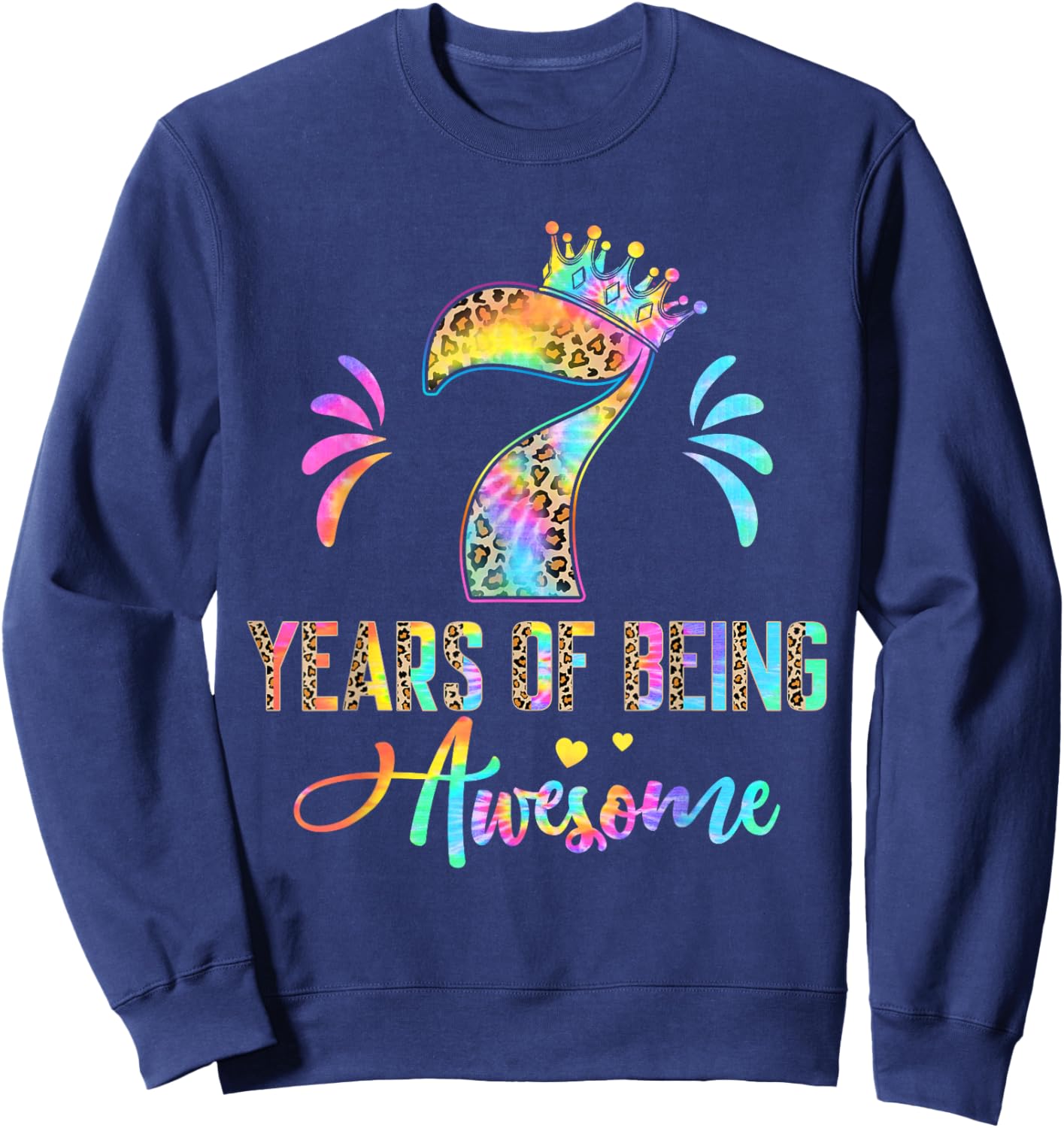 Kids Seven Year Old Rainbow 7th Birthday Leopard For Girls 7 Sweatshirt - Sweatshirt | Navy