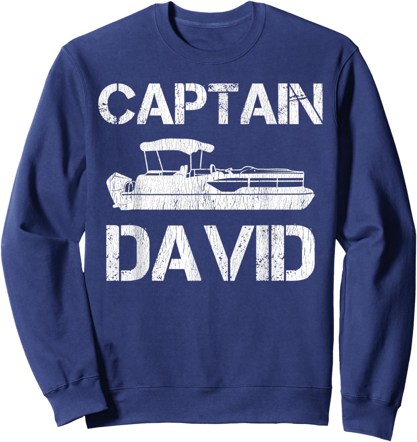 Captain David Pontoon Captain Funny Personalized Name Boat Sweatshirt - Sweatshirt | Navy