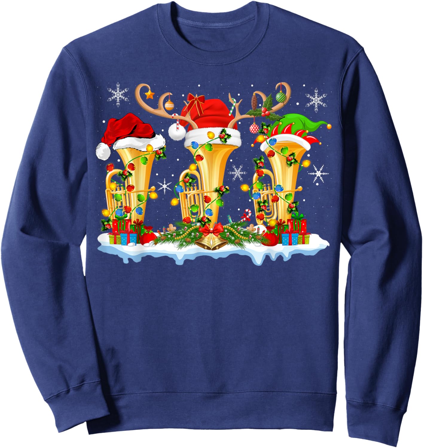 Tuba Music Lover Xmas Lighting Funny Tuba Christmas Sweatshirt - Sweatshirt | Navy