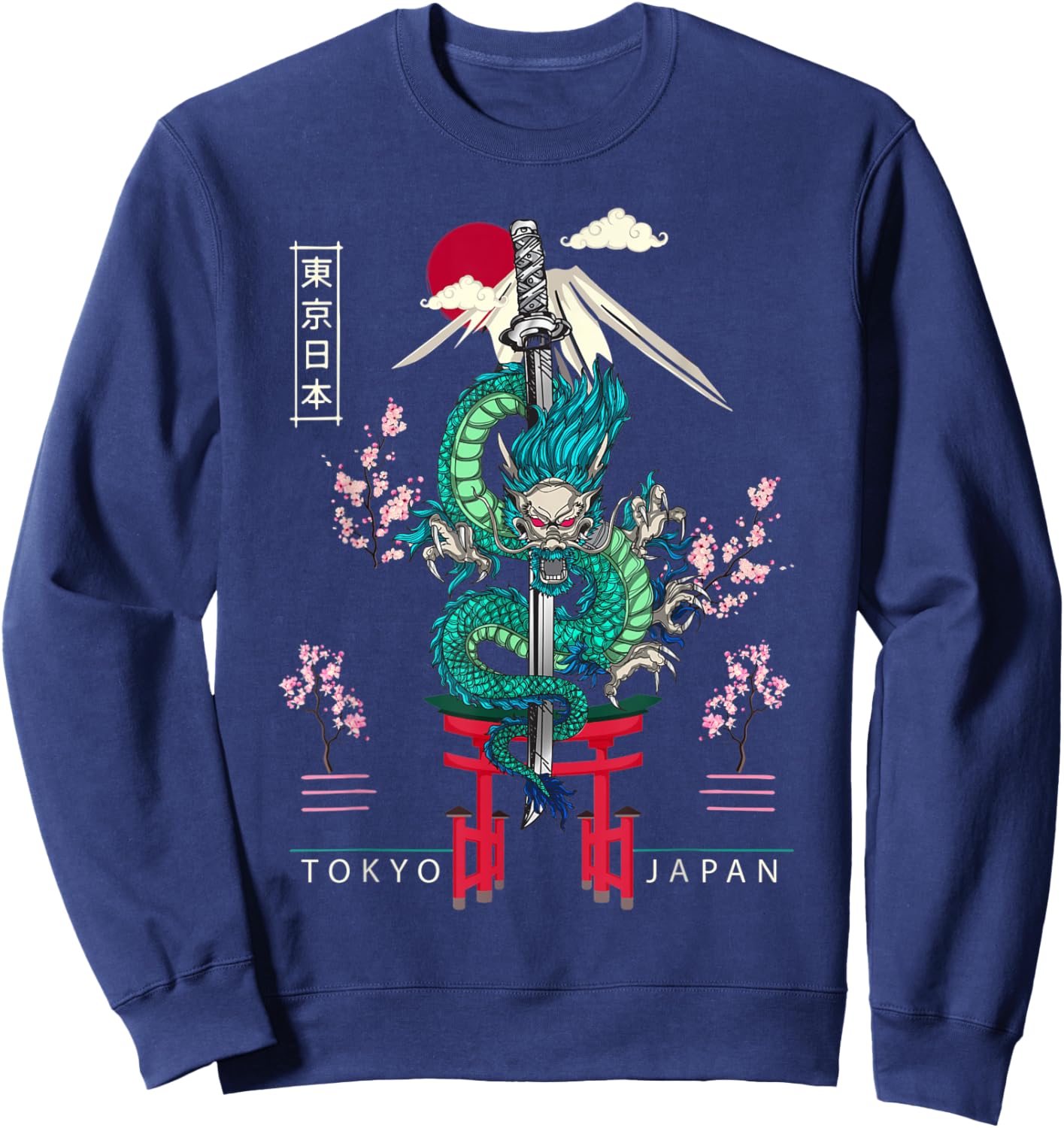 Japanese Tokyo Dragon Asian 80’s style Sweatshirt - Sweatshirt | Navy