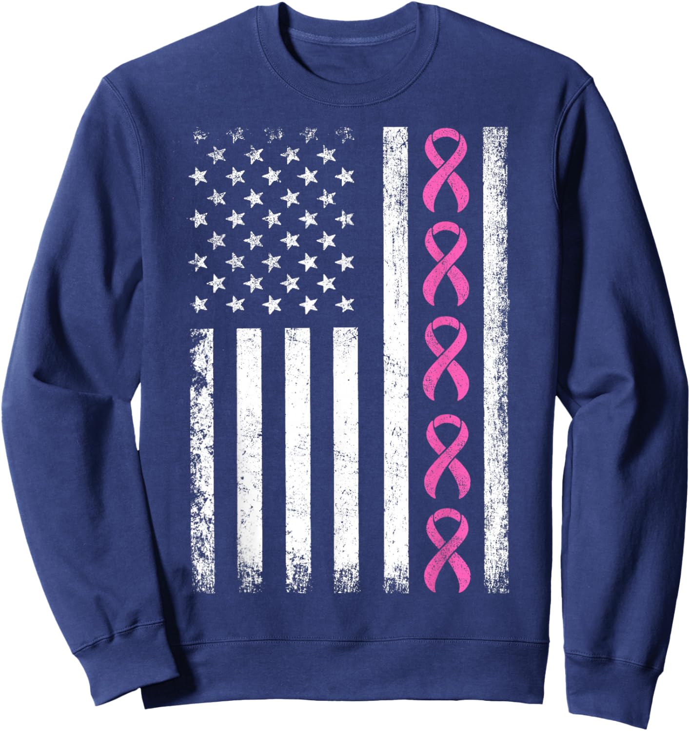 Breast Cancer Shirts American Flag Breast Cancer Awareness Sweatshirt - Sweatshirt | Navy