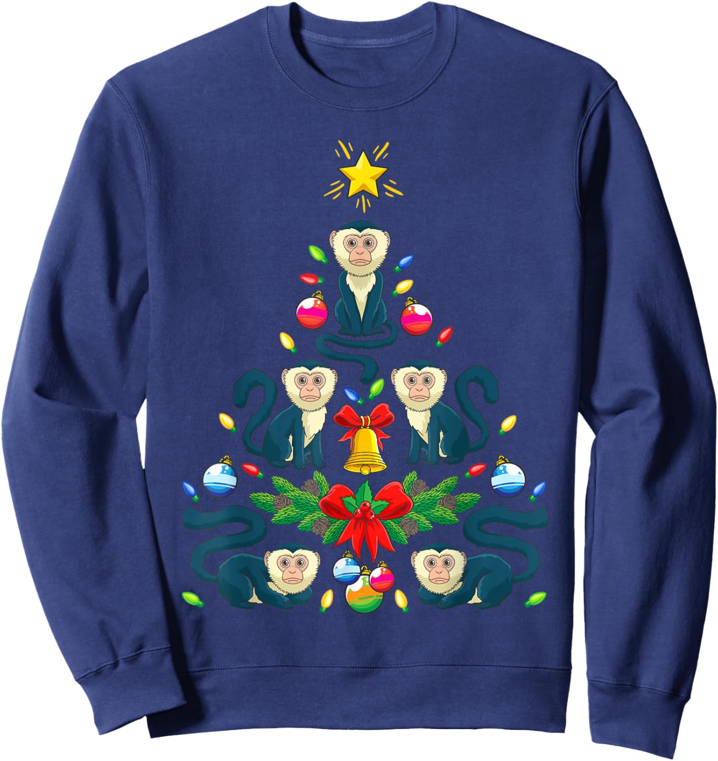 Capuchin Monkey Christmas Tree Monkey Animal Sweatshirt - Sweatshirt | Navy