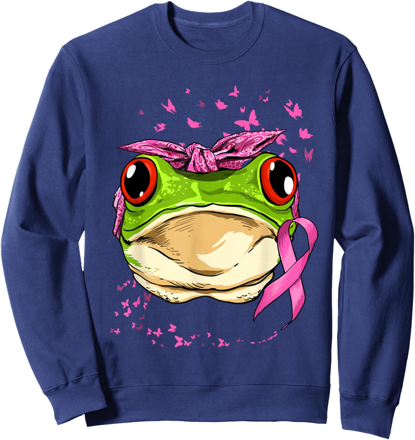 Frog Breast Cancer Awareness Pink Ribbon Cancer Survivor Sweatshirt - Sweatshirt | Navy