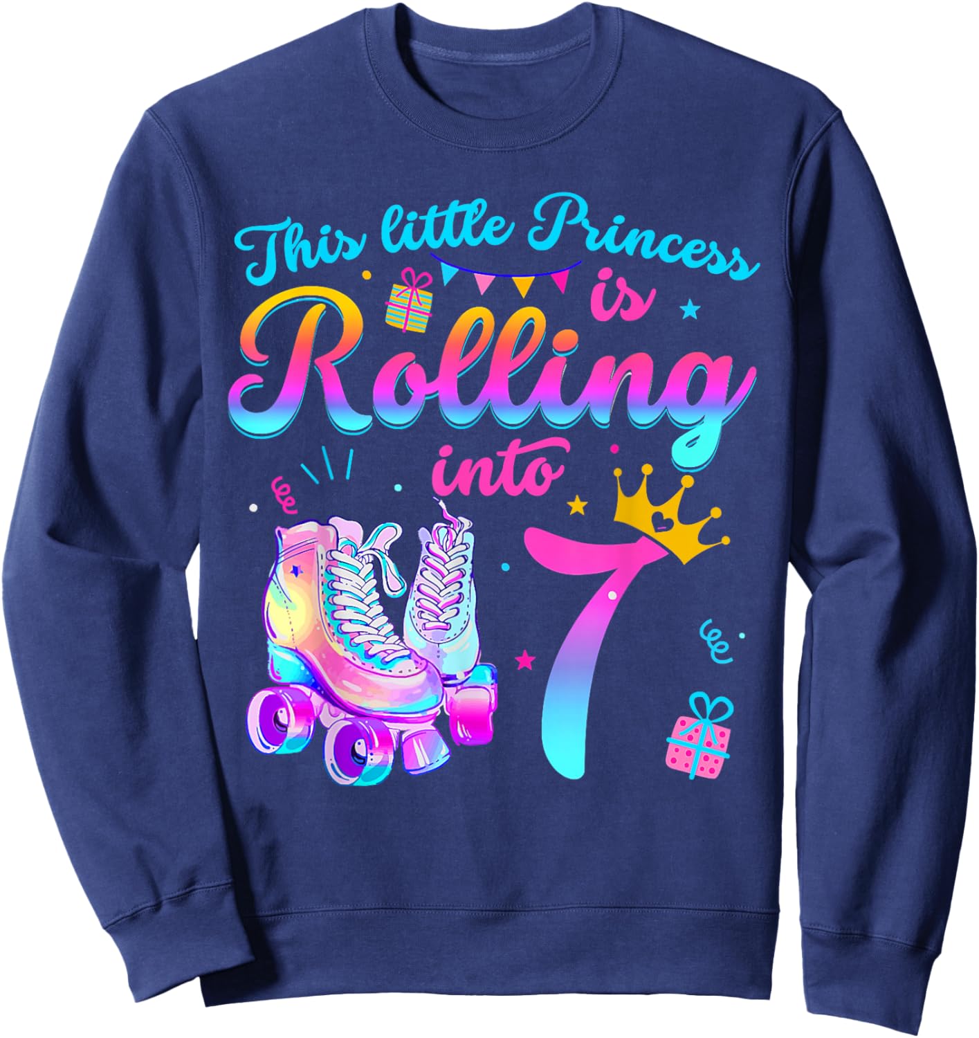 7th Birthday Girl Roller Skating Party 7 Year Old Sweatshirt - Sweatshirt | Navy
