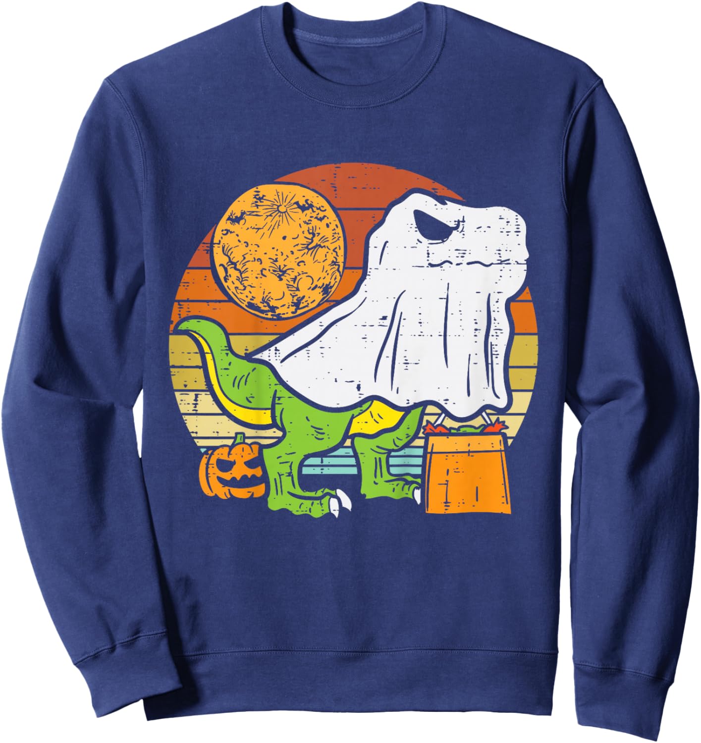 Kids Ghost Dinosaur Dino Trex Moon Candy Toddler Boys Halloween Sweatshirt - Sweatshirt | Navy