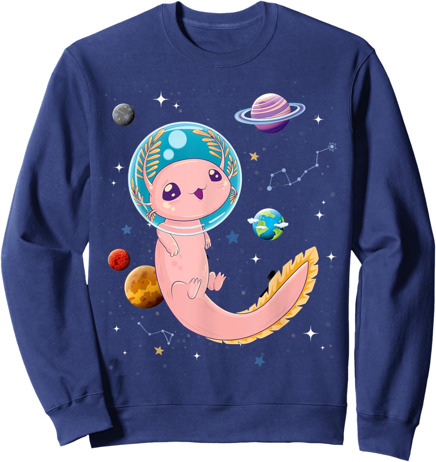 Cute Creepy Anime Pastel Goth Clothes Space Axolotl Kawaii Sweatshirt - Sweatshirt | Navy