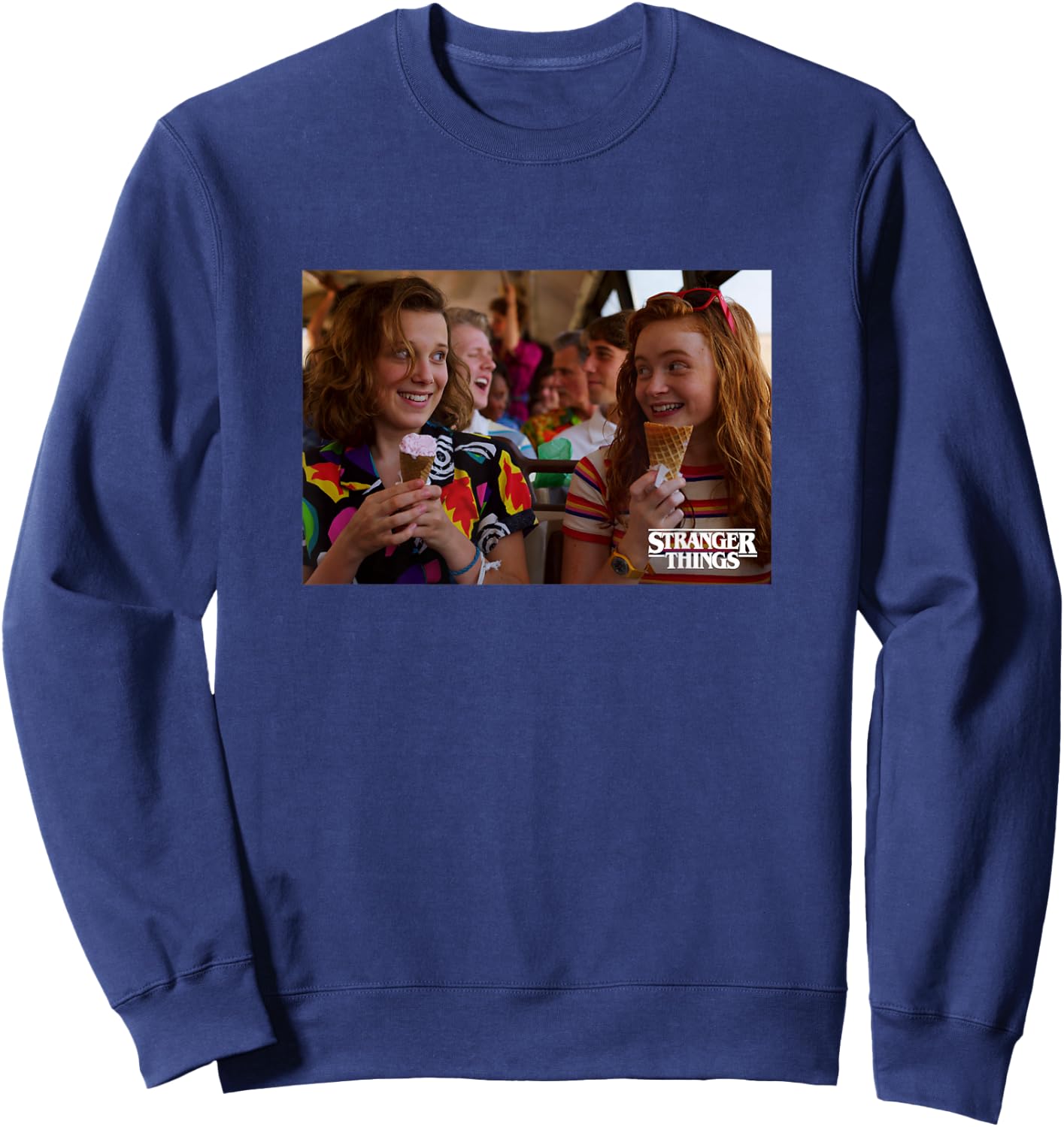 Stranger Things Max & Eleven Ice Cream Bus Ride Photoreal Sweatshirt - Sweatshirt | Navy