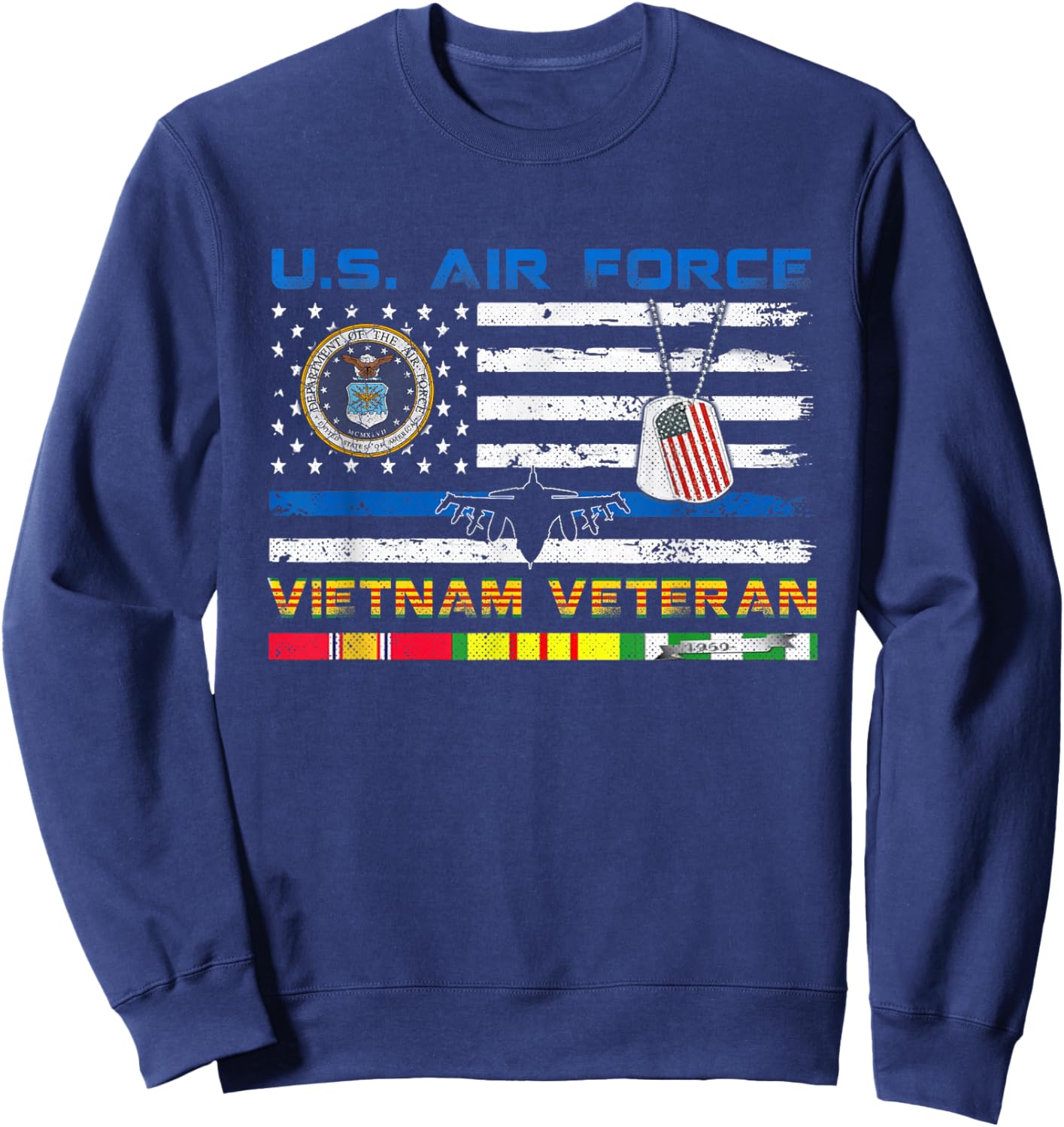 U.S Air Force Vietnam Veteran Vintage USA Flag Veterans Day Sweatshirt - Sweatshirt | Navy
