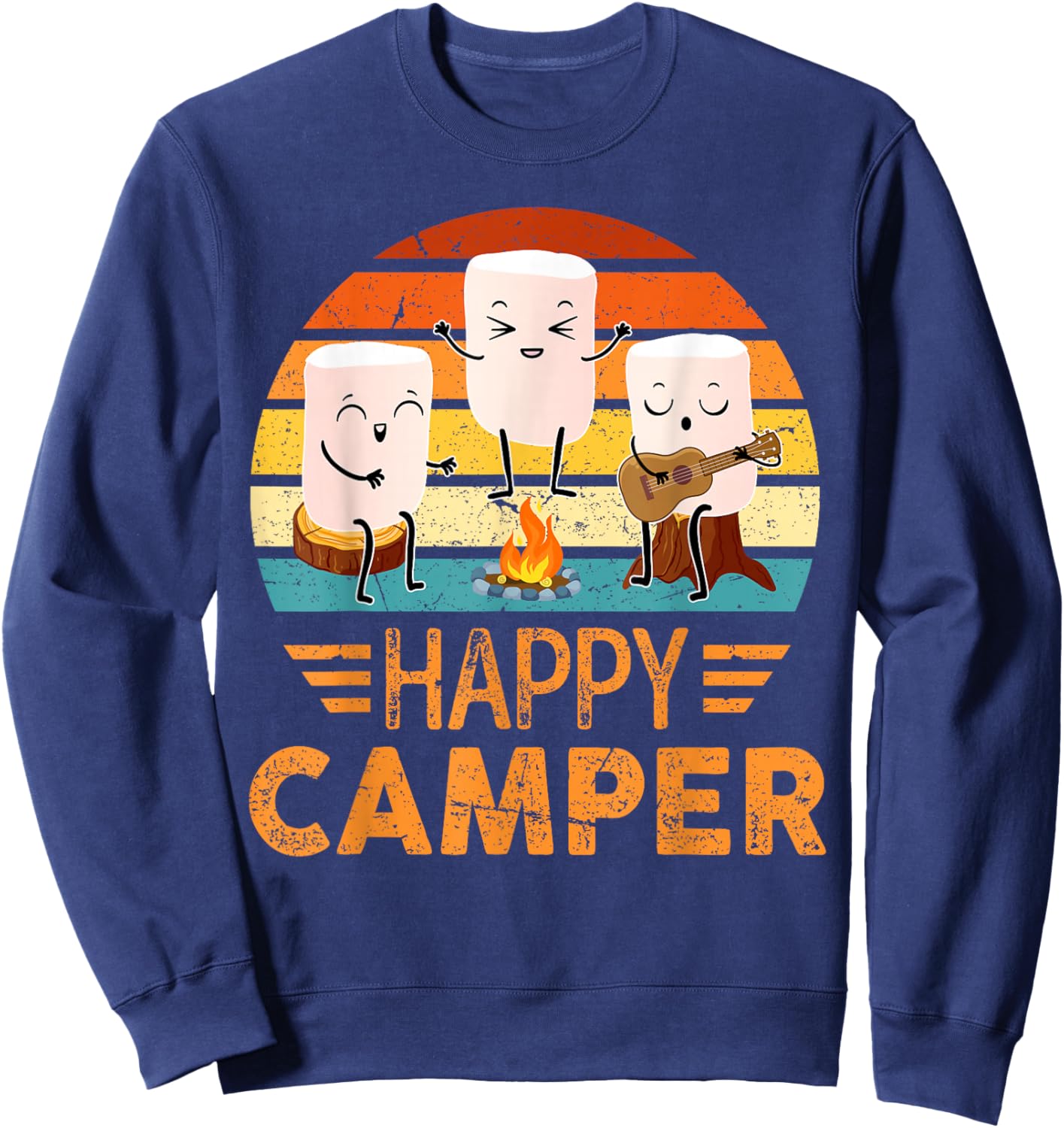 Funny Happy Marshmallow Camper Cute for Kids Women Men Sweatshirt - Sweatshirt | Navy