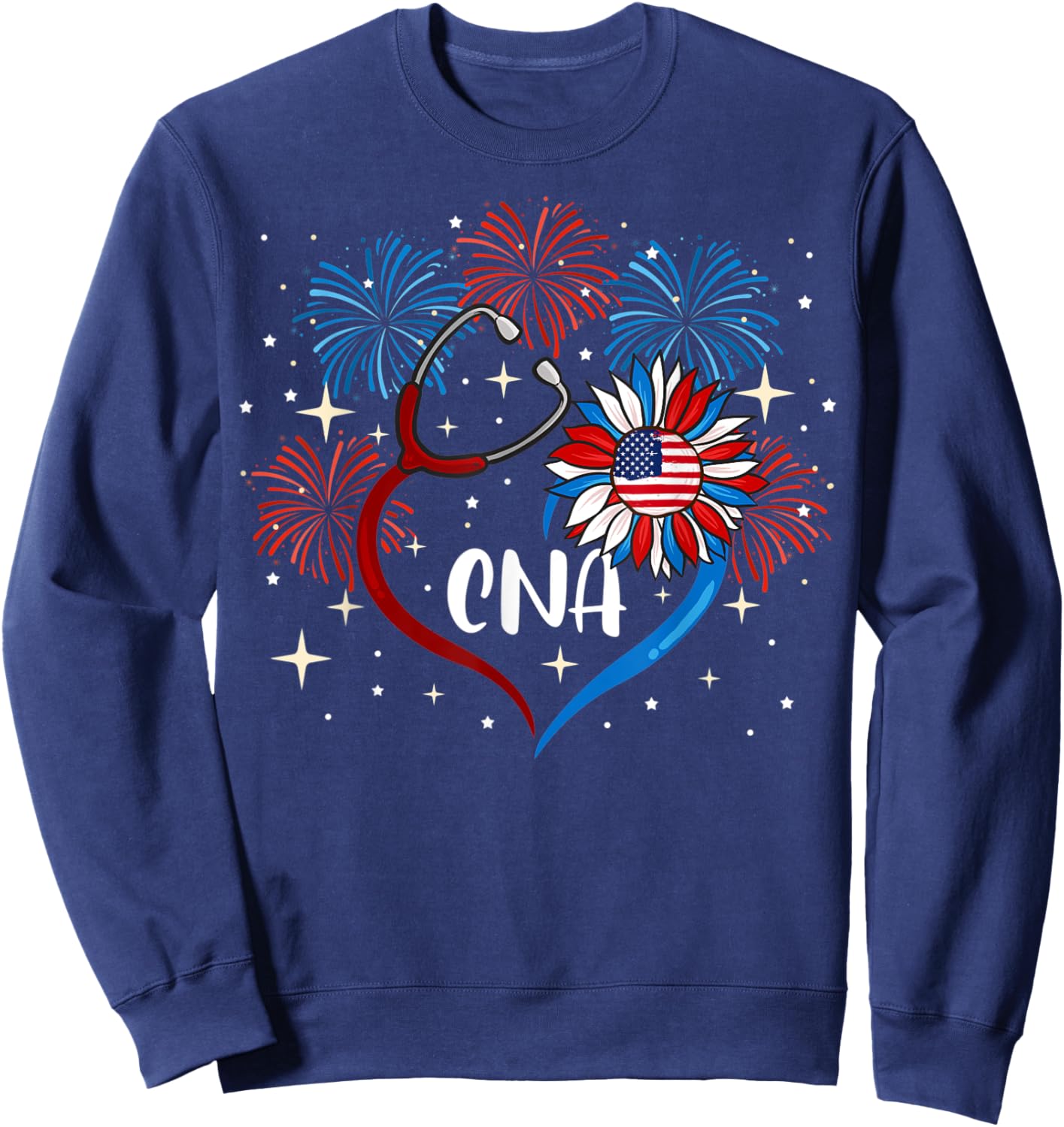 All American CNA Life American Flag Sunflower 4th Of July Kids Men Sweatshirt - Sweatshirt | Navy