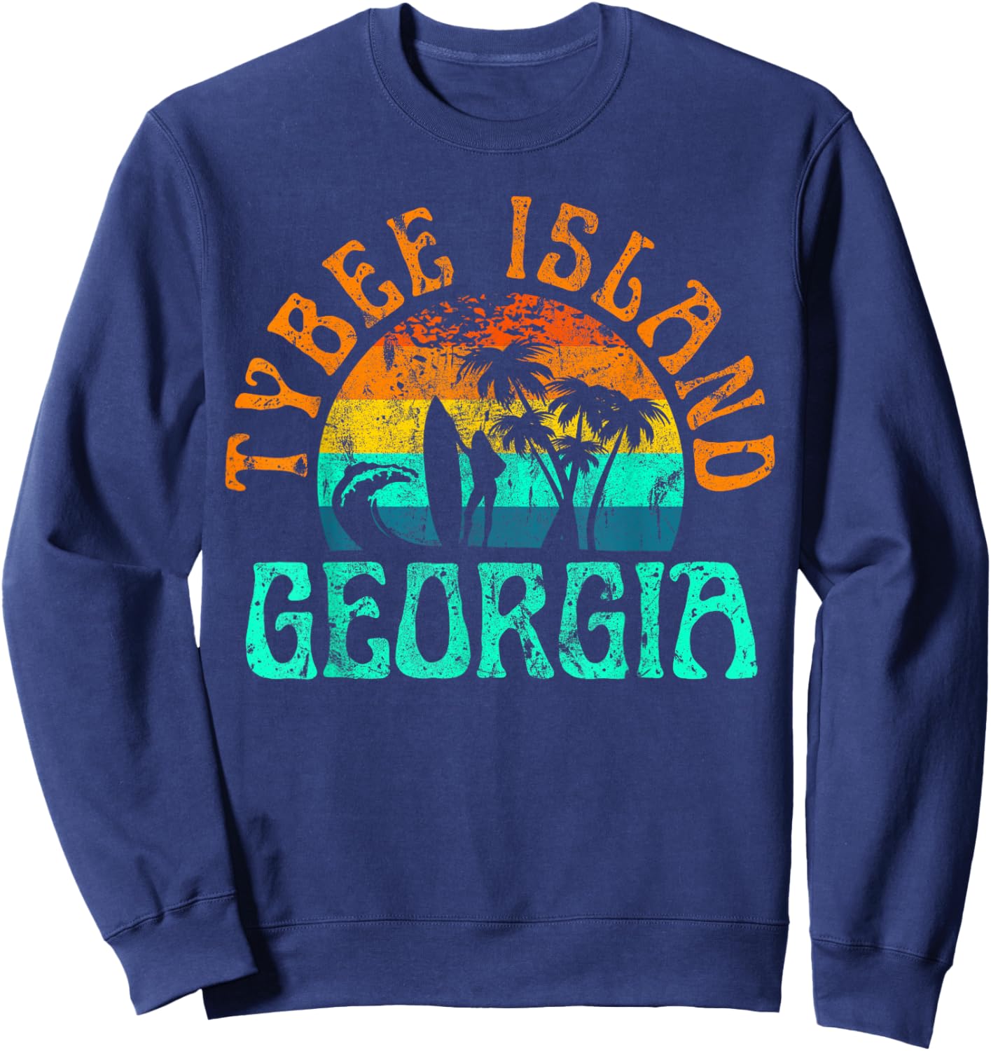 Tybee Island Georgia Surfing Beach Ocean Waves Surf Vintage Women Girls Kids Sweatshirt - Sweatshirt | Navy
