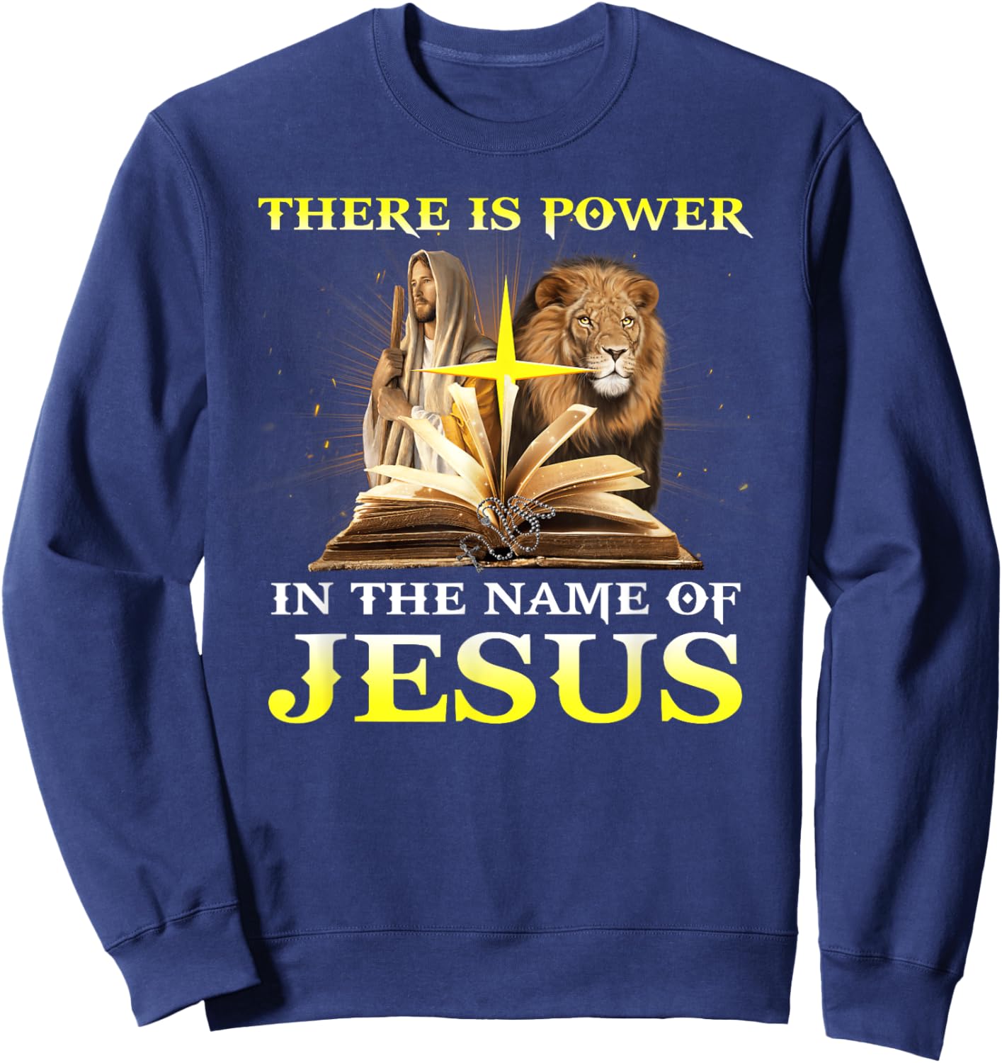 There Is Power In The Name Of Jesus Lion Christian Sweatshirt - Sweatshirt | Navy