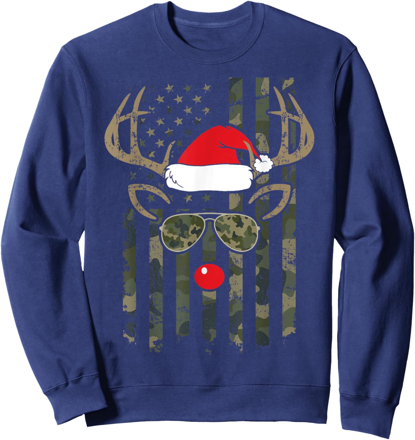 Whitetail Buck Bow Hunter Camo Funny Deer Hunting Christmas Sweatshirt - Sweatshirt | Navy