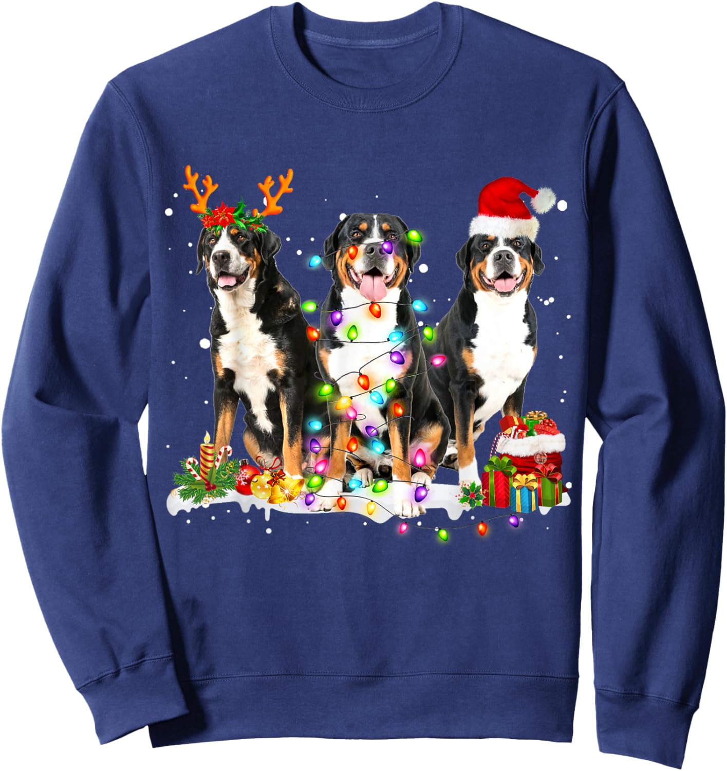 Santa Greater Swiss Mountain Dog Reindeer Christmas Pajama Men Women Kids Sweatshirt - Sweatshirt | Navy