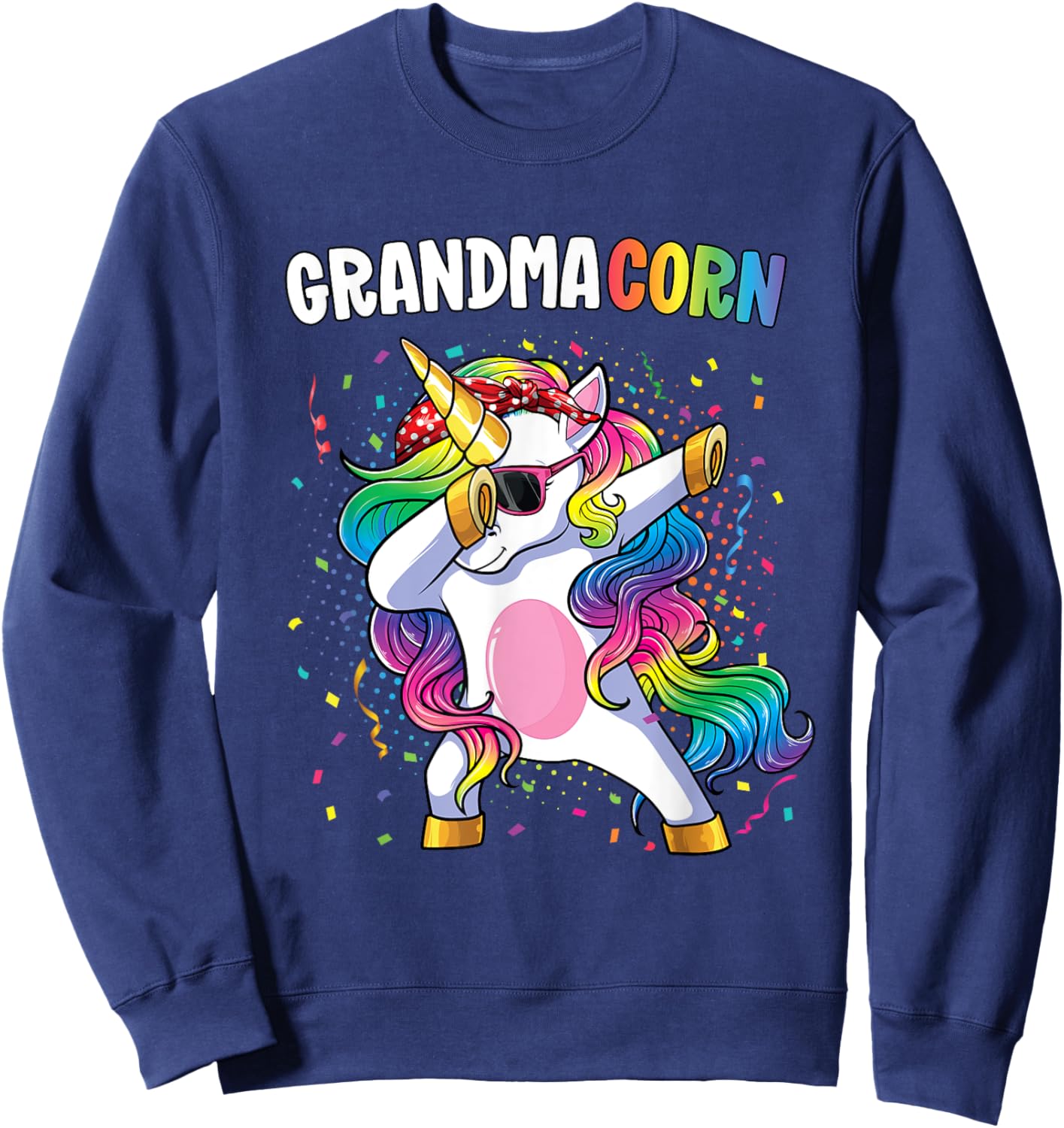 Grandmacorn Women Unicorn Birthday Dabbing Unicorn Grandma Sweatshirt - Sweatshirt | Navy