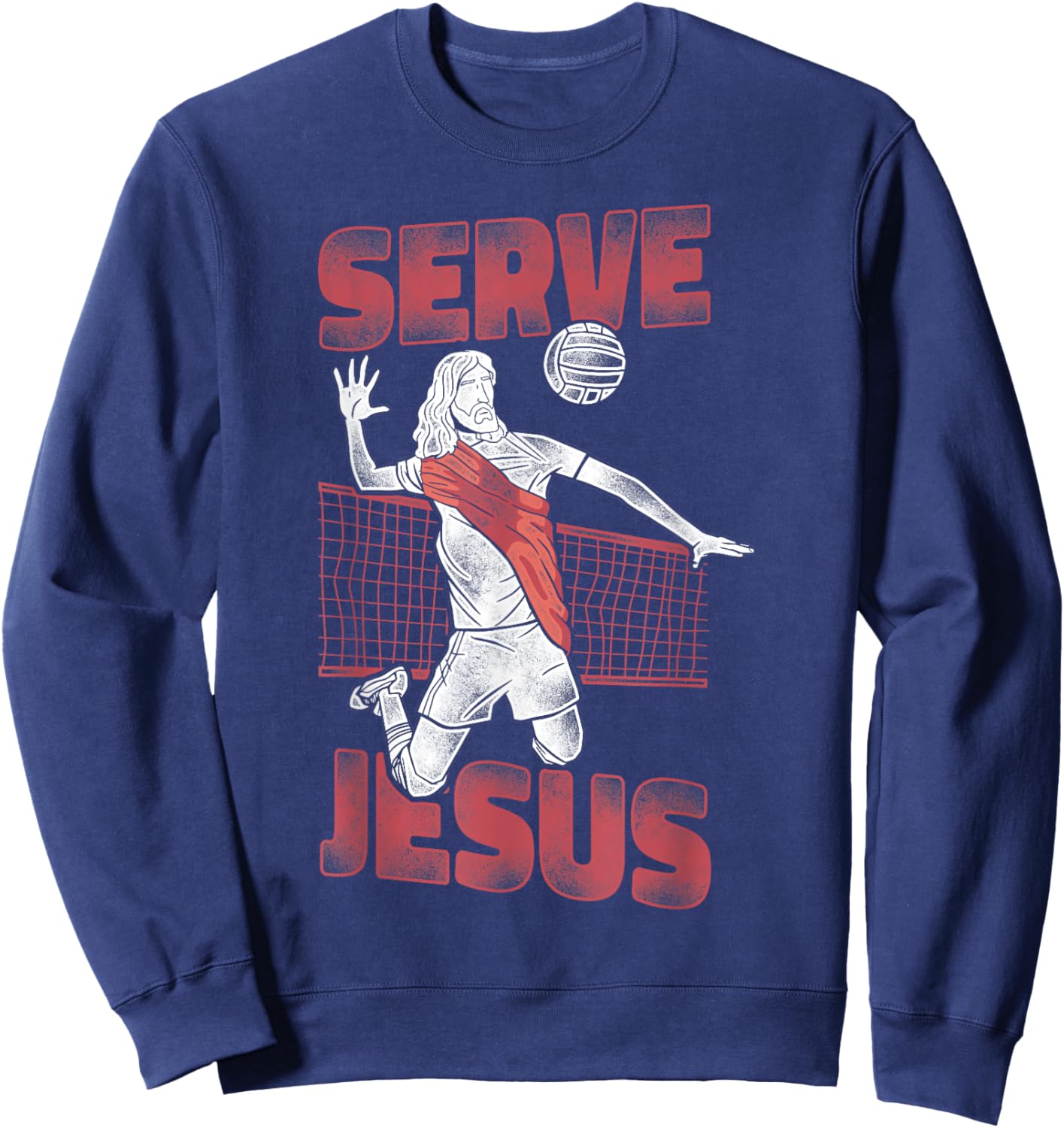 Volleyball Player Team Jesus Vintage Serve Jesus Sweatshirt - Sweatshirt | Navy