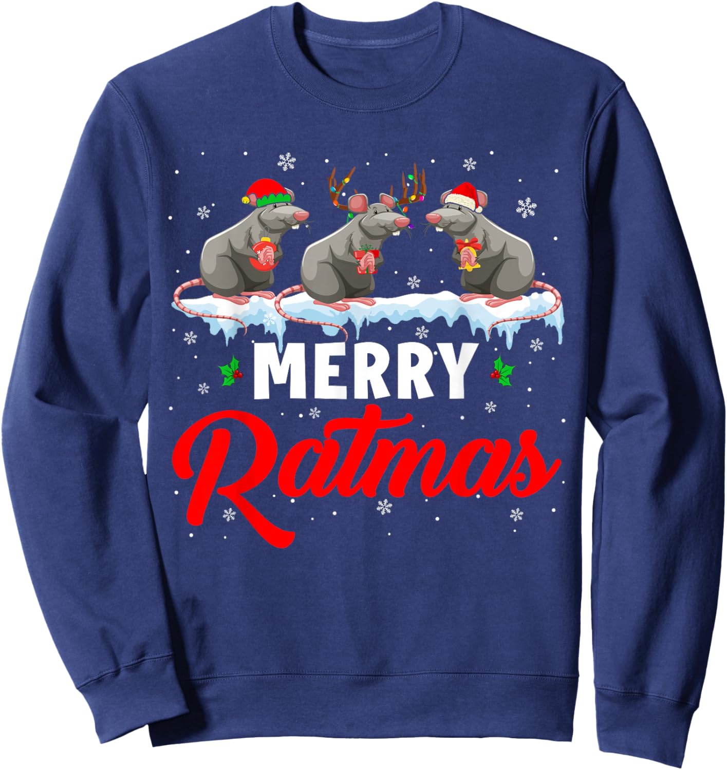 Merry Ratmas Funny Santa ELF Reindeer Rat Christmas Light Sweatshirt - Sweatshirt | Navy