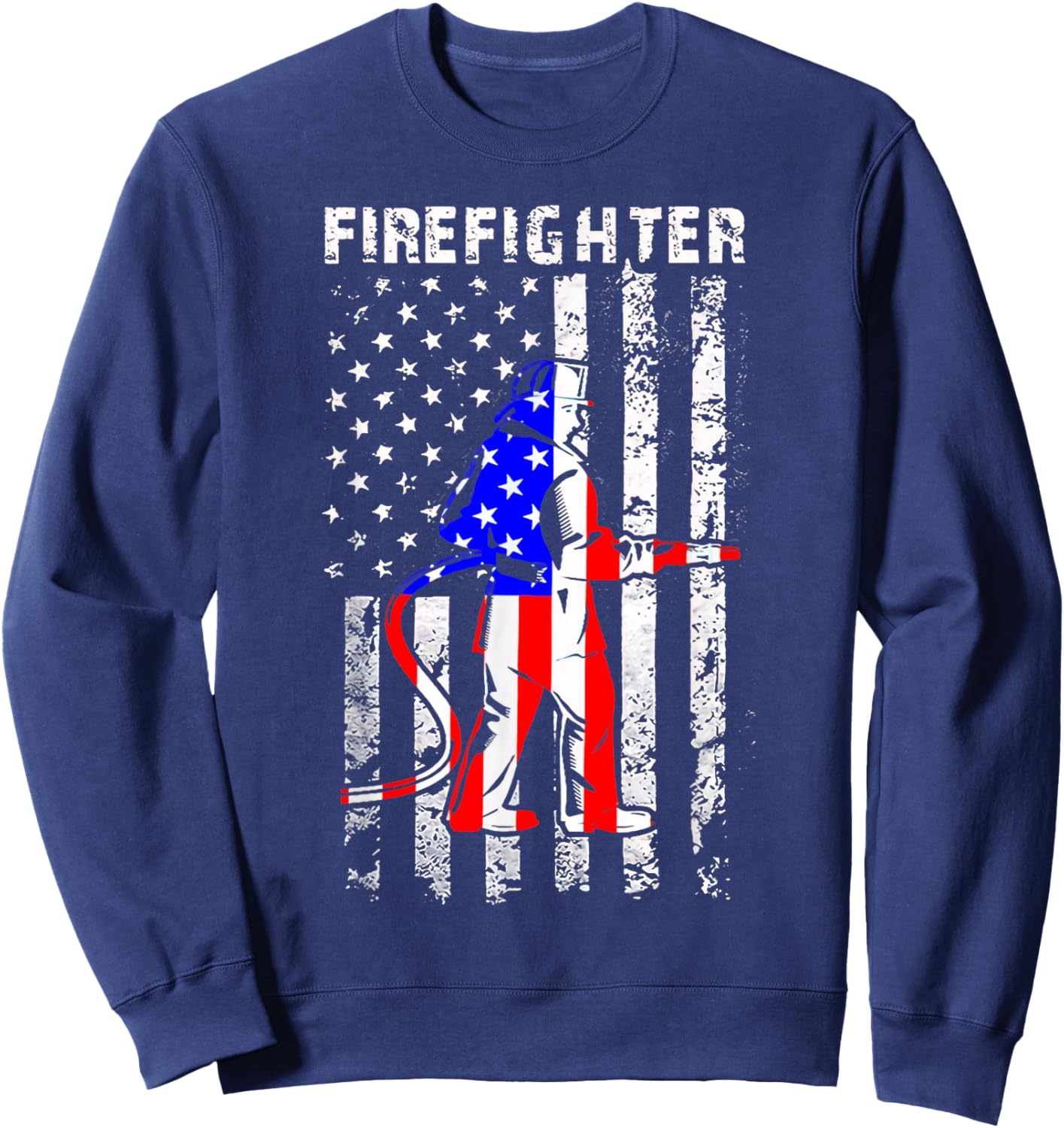 Firefighter American Flag Patriotic Firefighter Gifts Women Men Sweatshirt - Sweatshirt | Navy
