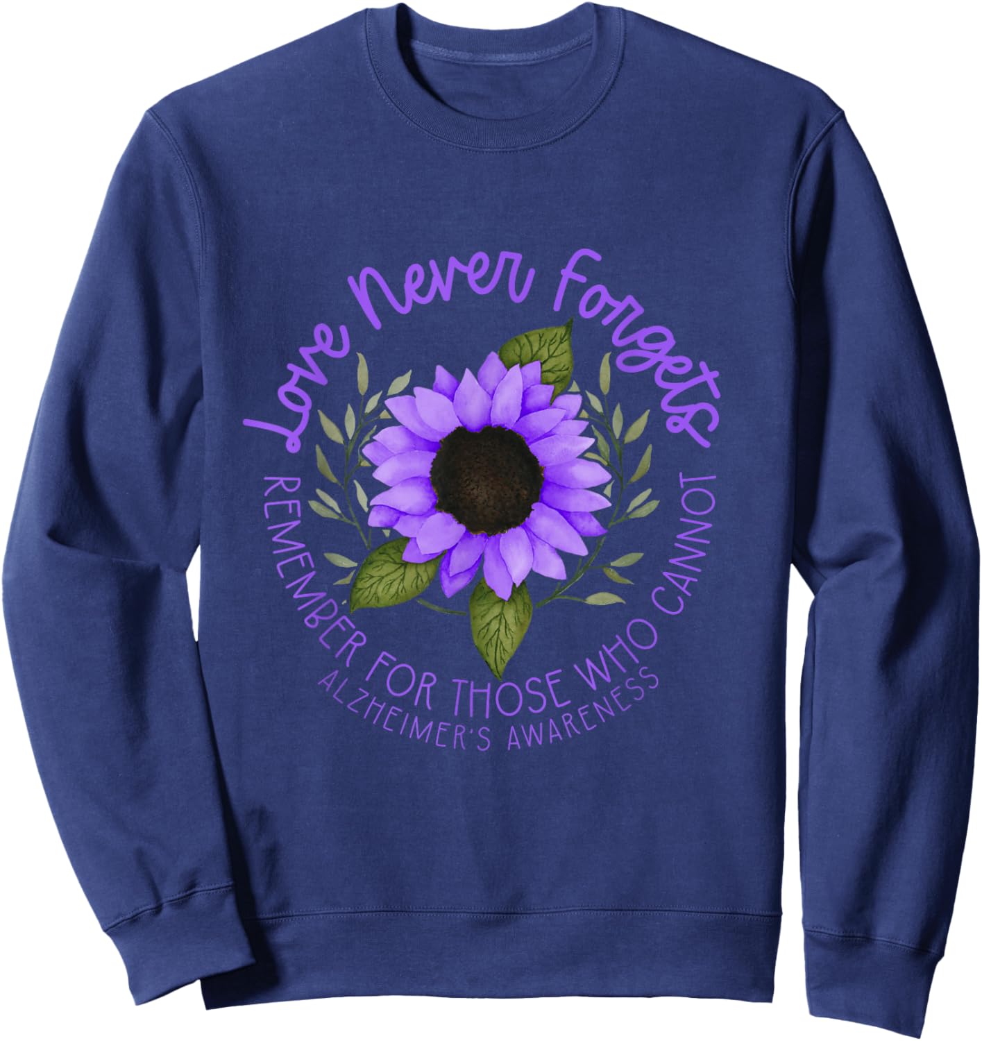 Alzheimer Awareness Purple Sunflower Small Sweatshirt - Sweatshirt | Navy