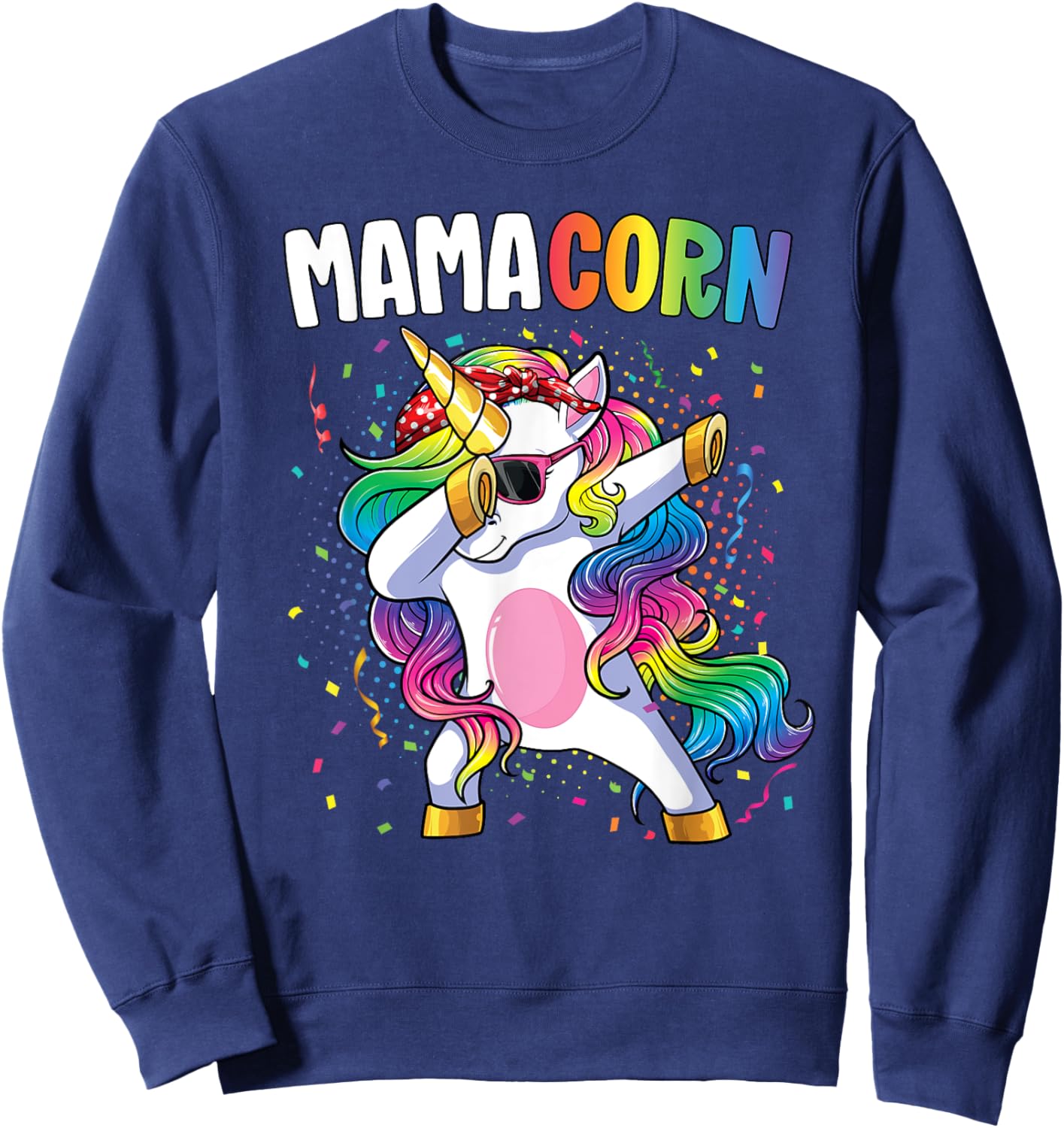 Mamacorn Women Unicorn Birthday Party Dabbing Unicorn Mom Sweatshirt - Sweatshirt | Navy