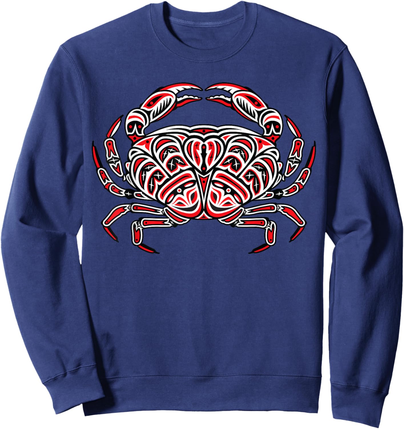Dungeness Crab Fisherman Northwest Art Native American Sweatshirt - Sweatshirt | Navy