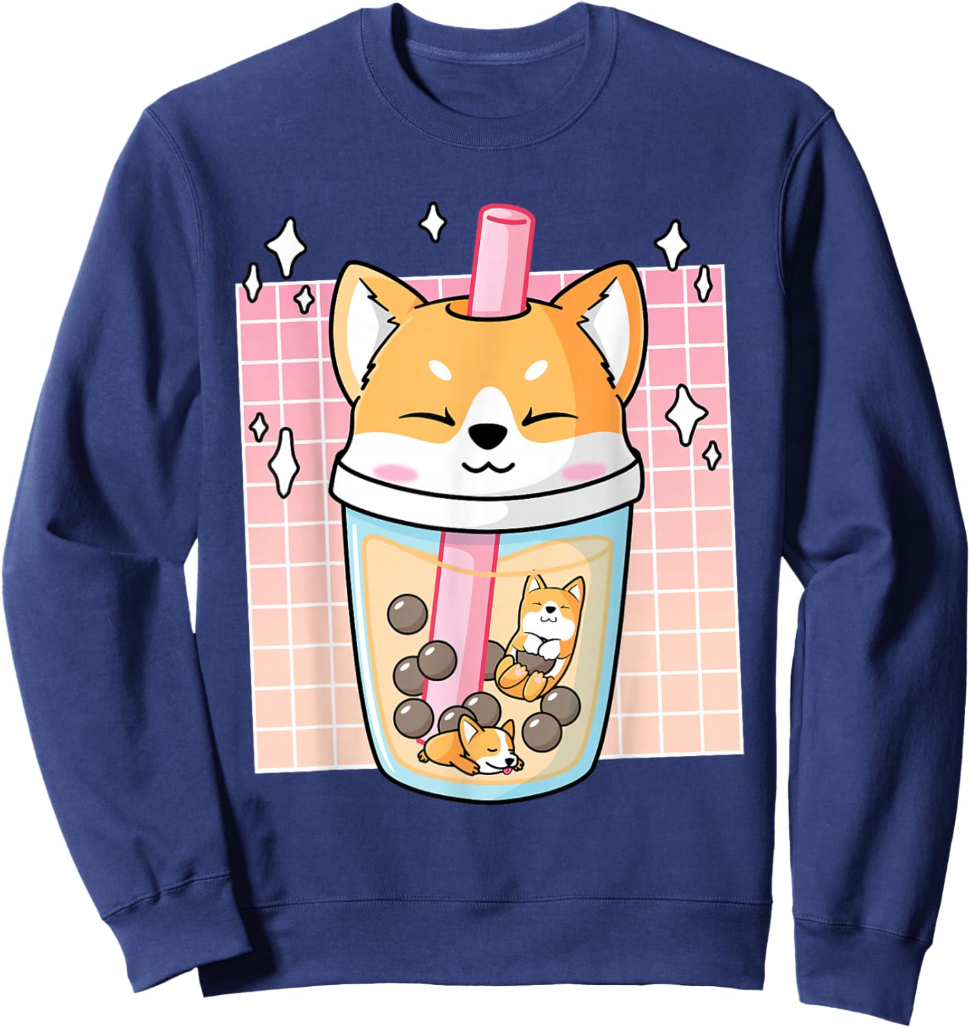 Kawaii Shiba Inu Dog Bubble Tea Boba Japan Corgi Sweatshirt - Sweatshirt | Navy
