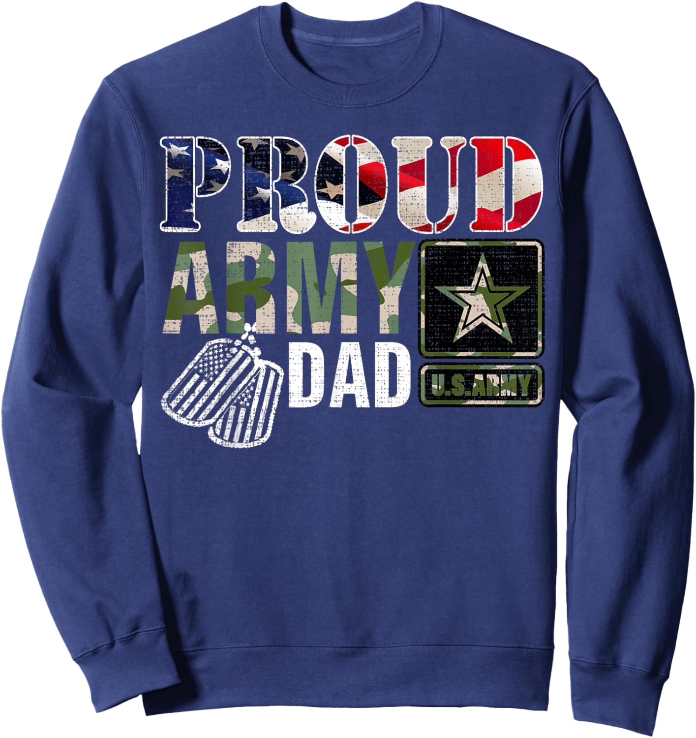 Vintage Proud Army Dad Camo with American Flag Gift Sweatshirt - Sweatshirt | Navy