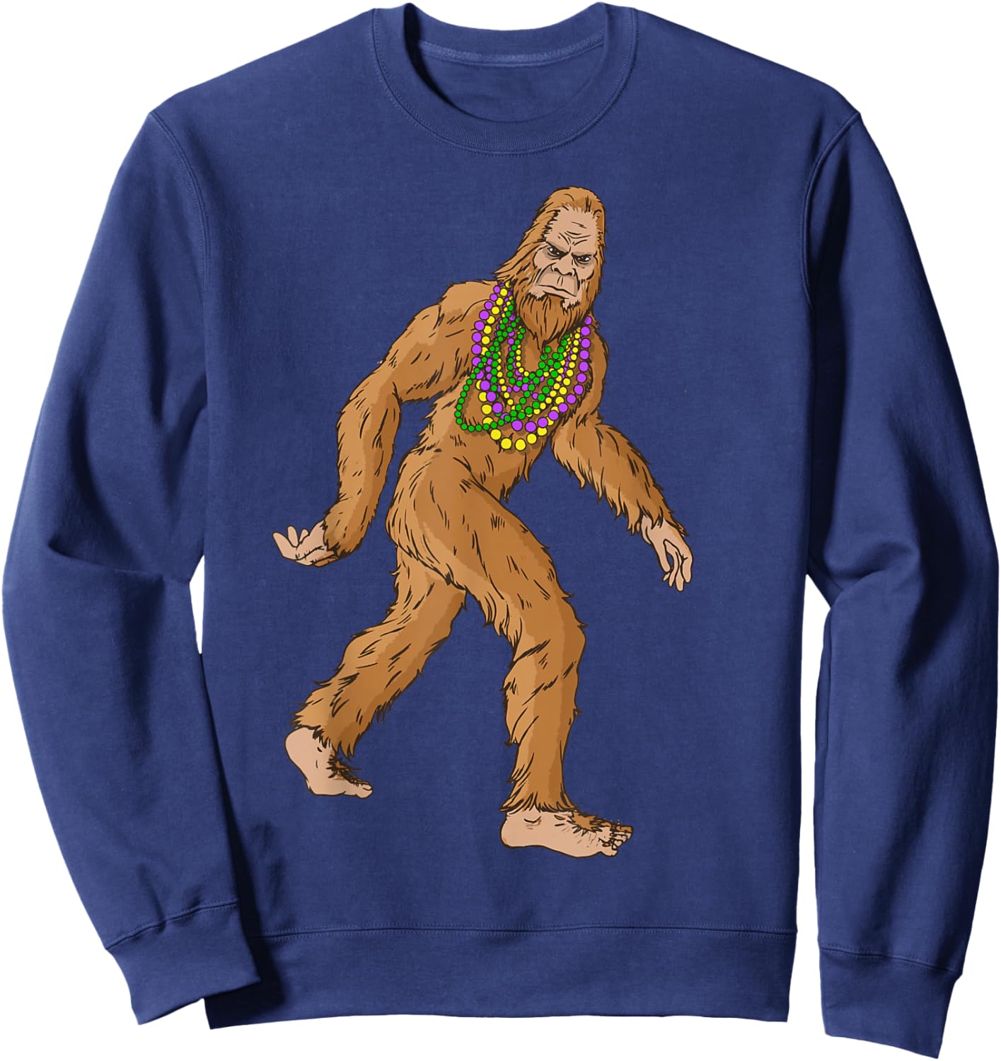 Mardi Gras Bigfoot With Beads Necklace Beads Fat Tuesday Sweatshirt - Sweatshirt | Navy