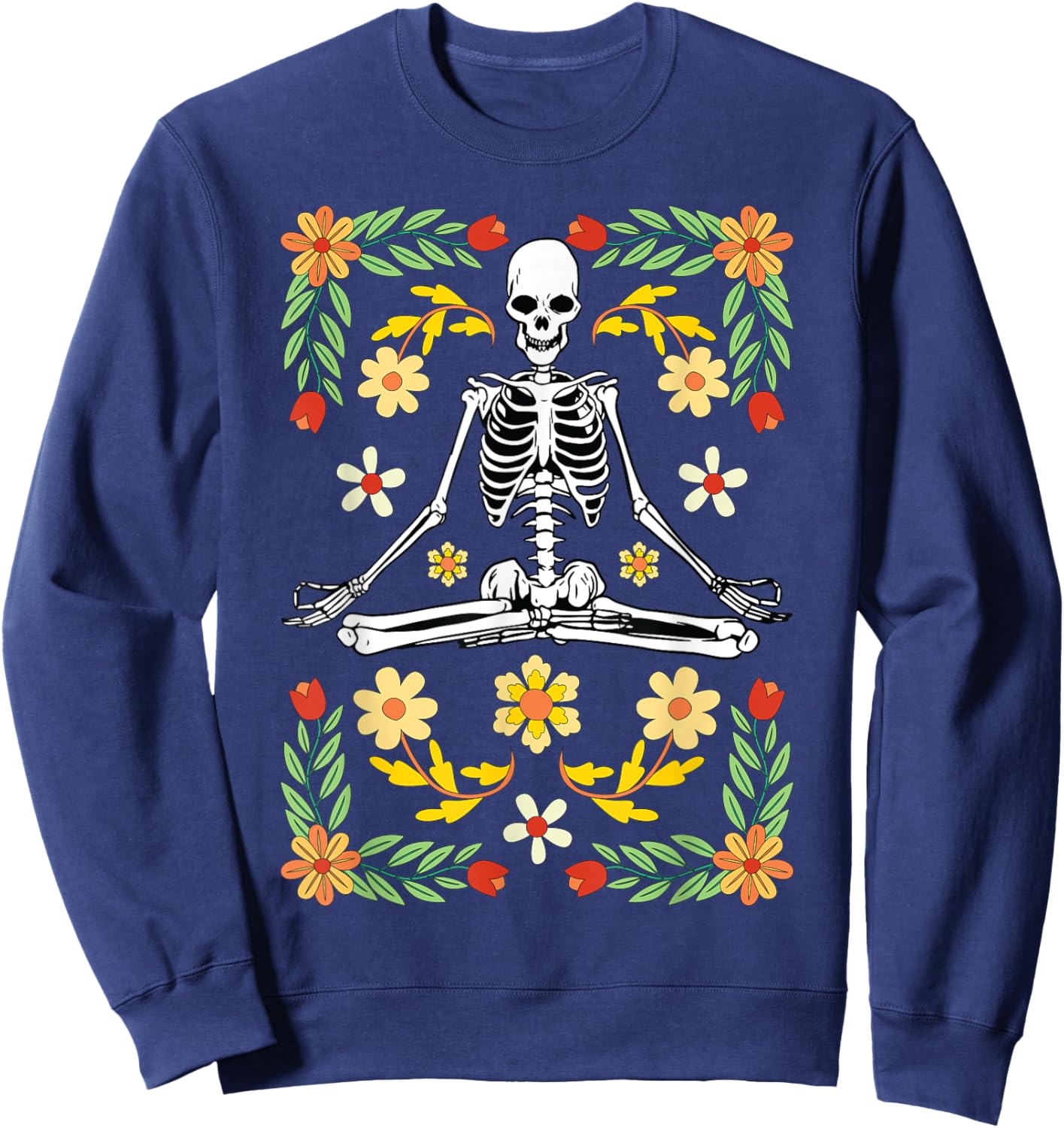 Meditating Skeleton Dia De Los Muertos Mexican Day of Dead Sweatshirt - Sweatshirt | Navy