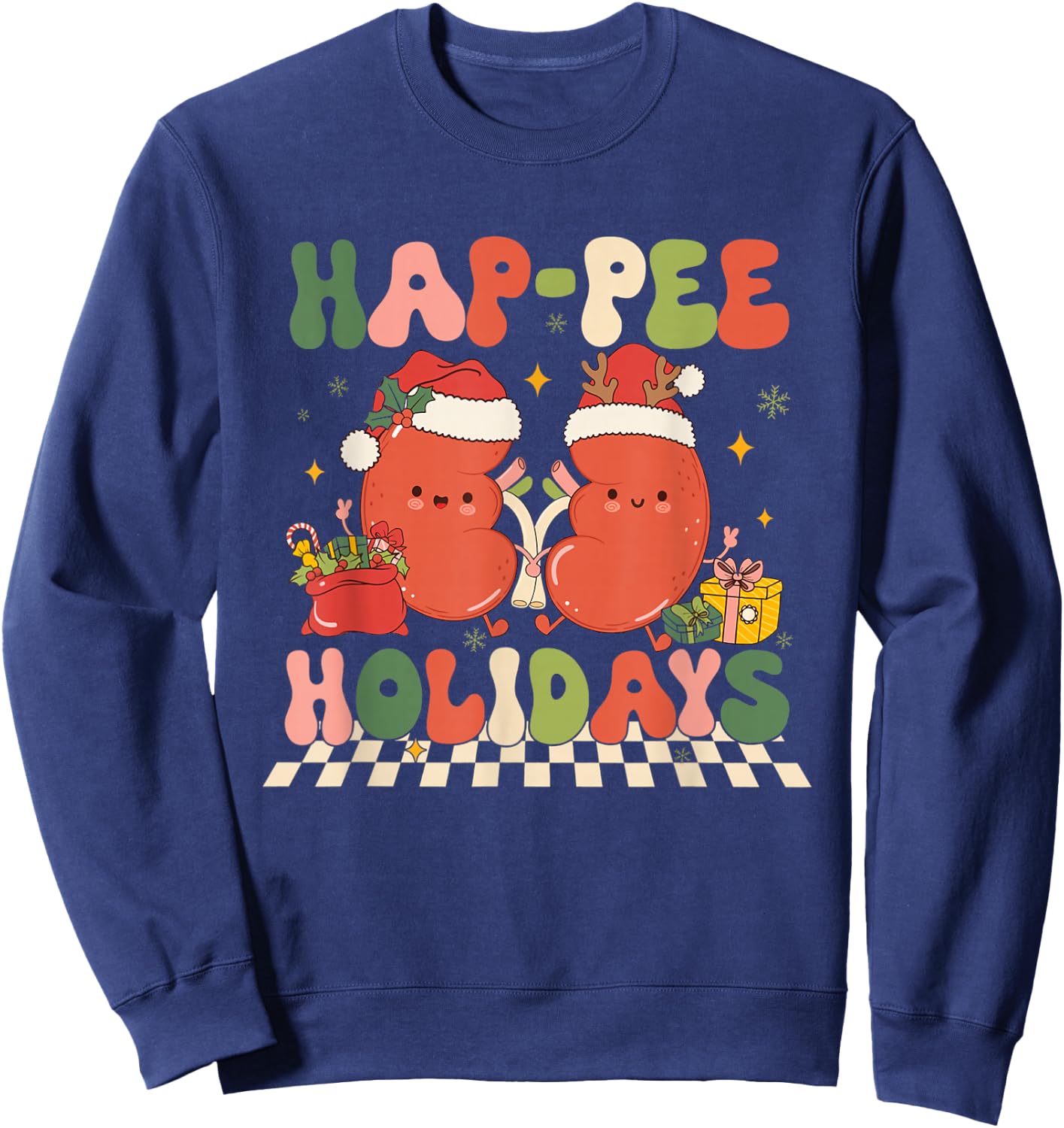 Retro Hap Pee Holidays Christmas Dialysis Nurse Kidney Nurse Sweatshirt - Sweatshirt | Navy