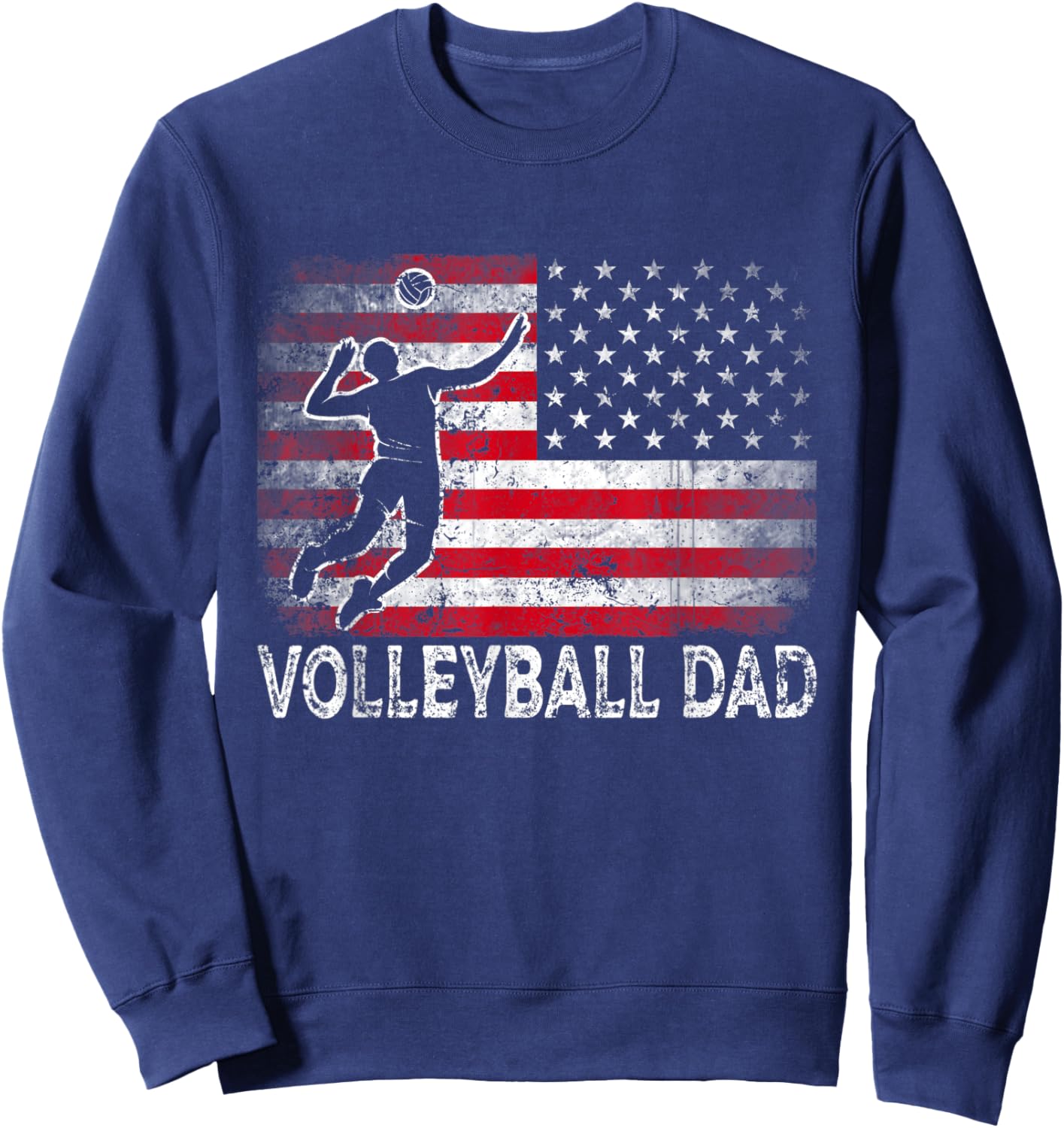Volleyball Dad Vintage American Flag Retro Father's Day Sweatshirt - Sweatshirt | Navy