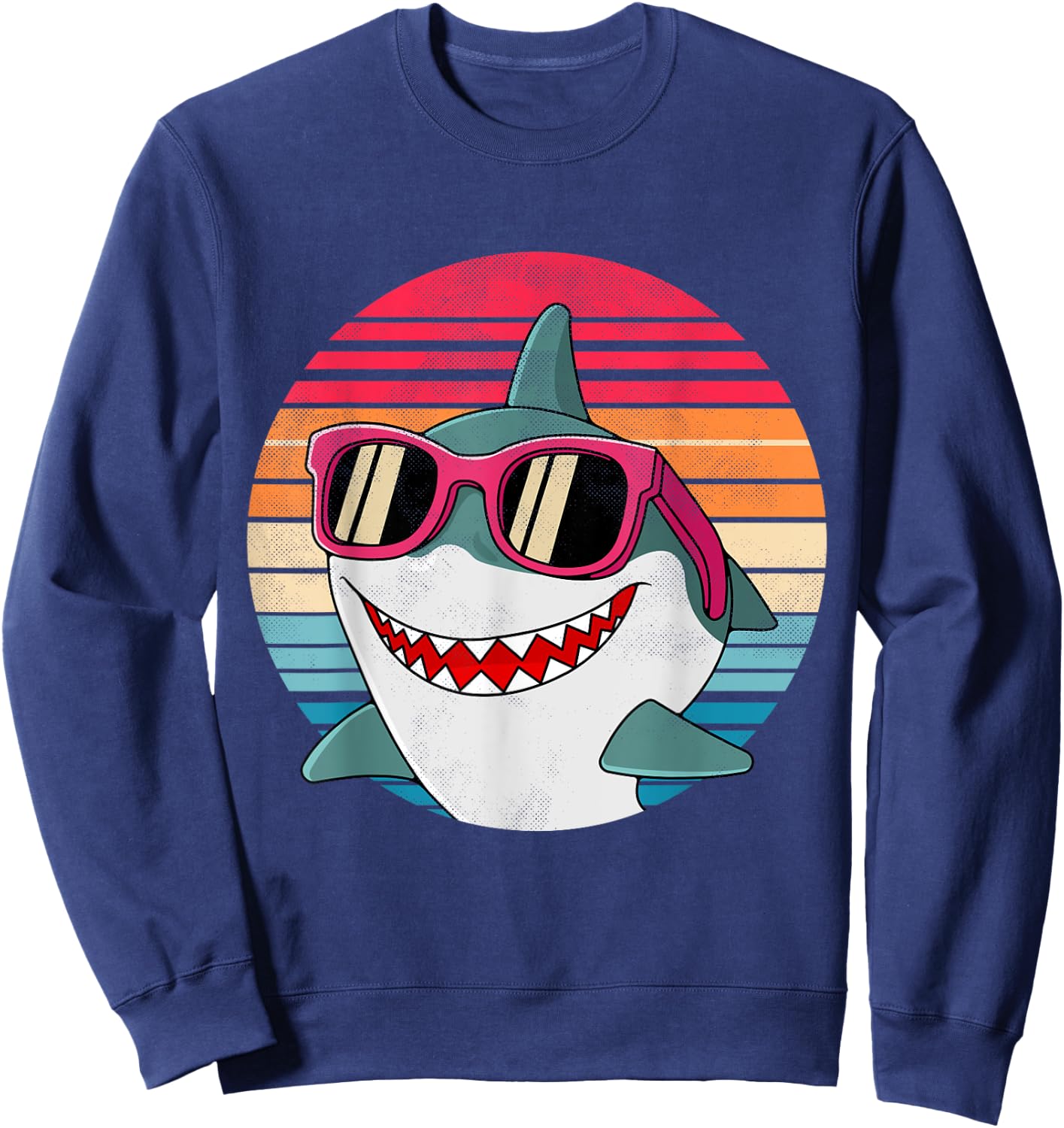 Retro Shark Art Women Men Sunglasses 70s 80s 90s Funny Shark Sweatshirt - Sweatshirt | Navy