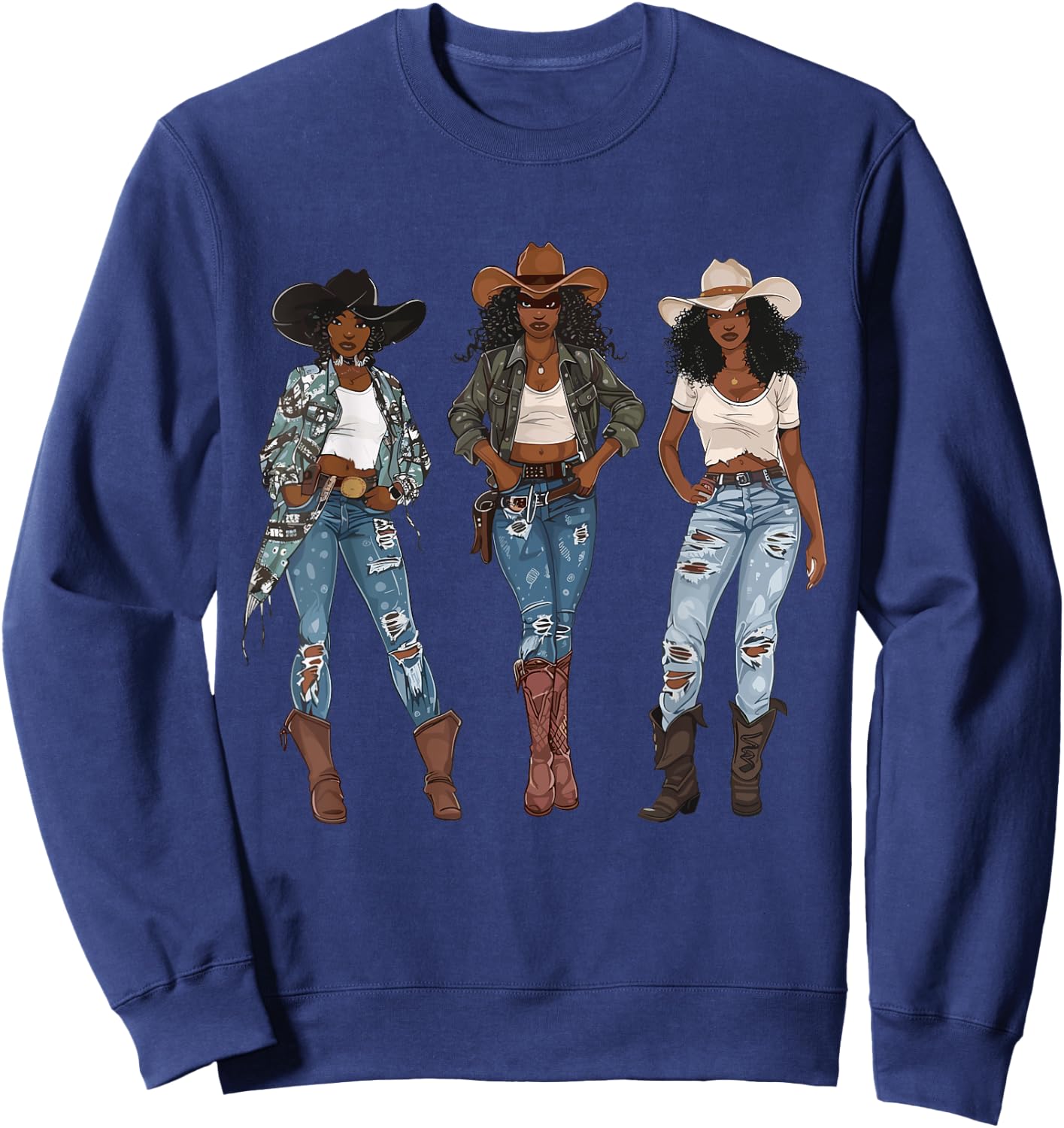Black African American Cowgirl Western Country Texas Rodeo Sweatshirt - Sweatshirt | Navy