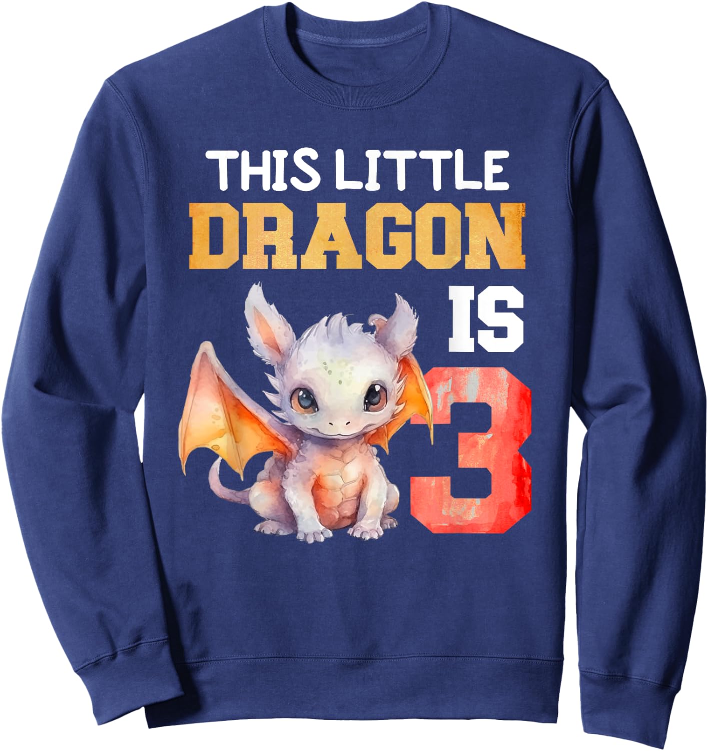 This Little Dragon is 3 Year Old Birthday Dragon 3rd Girl Sweatshirt - Sweatshirt | Navy