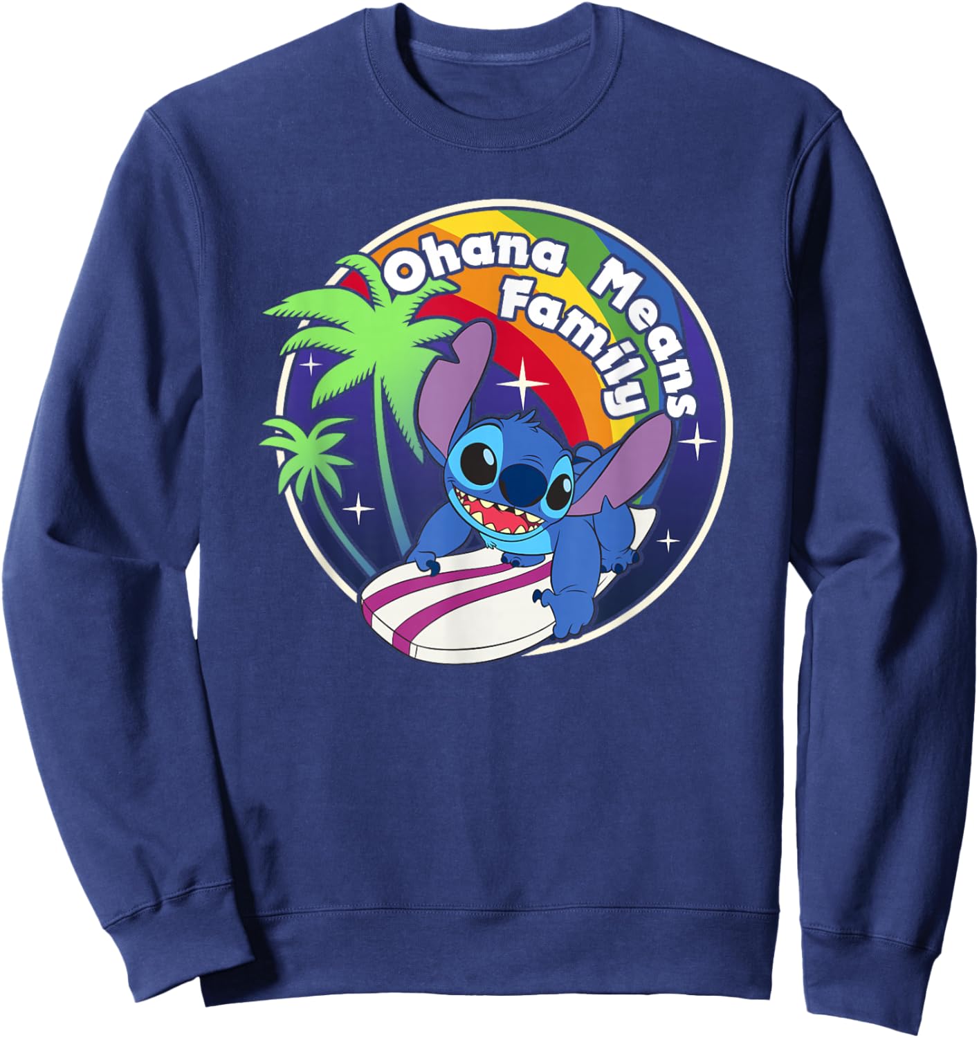 Disney Lilo & Stitch Rainbow Surf Stitch Ohana Means Family Sweatshirt - Sweatshirt | Navy