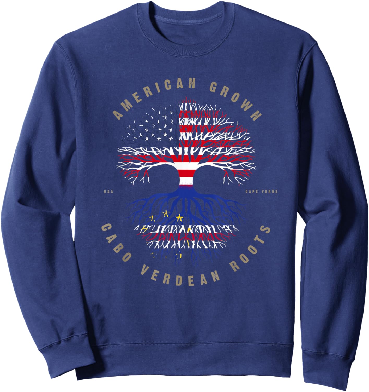 American Grown Cabo Verdean Roots Cape Verde Flag Sweatshirt - Sweatshirt | Navy