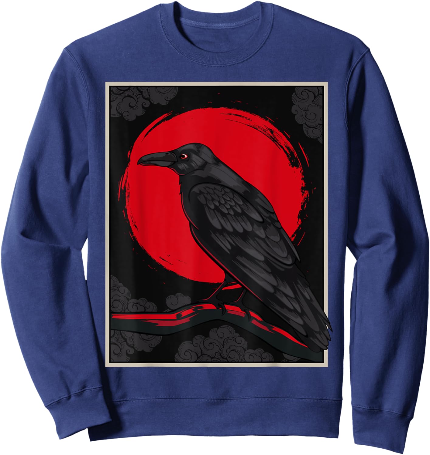 Black Raven Moon Nordic Red Crow Lover Design Japanese Sweatshirt - Sweatshirt | Navy