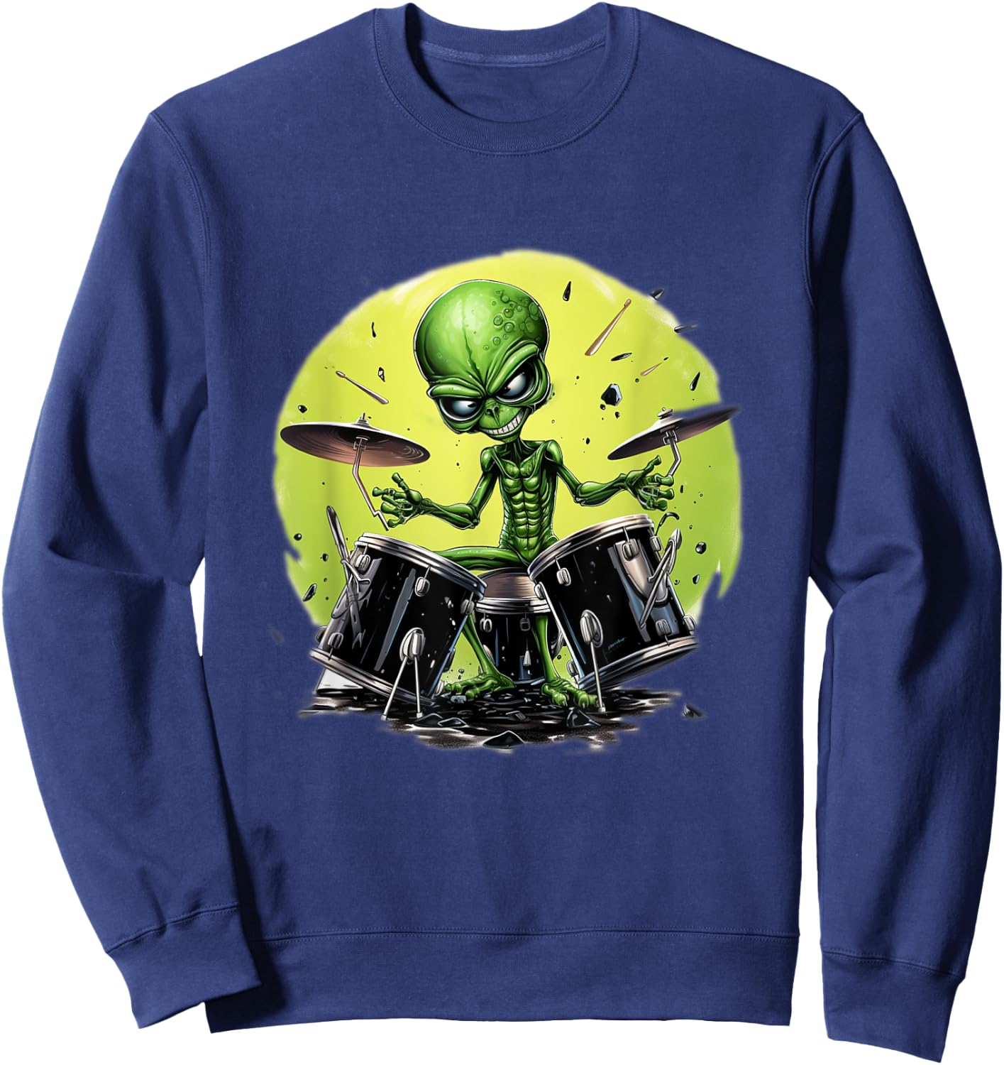 Alien Playing Drums Gifts For Drummers Sweatshirt - Sweatshirt | Navy