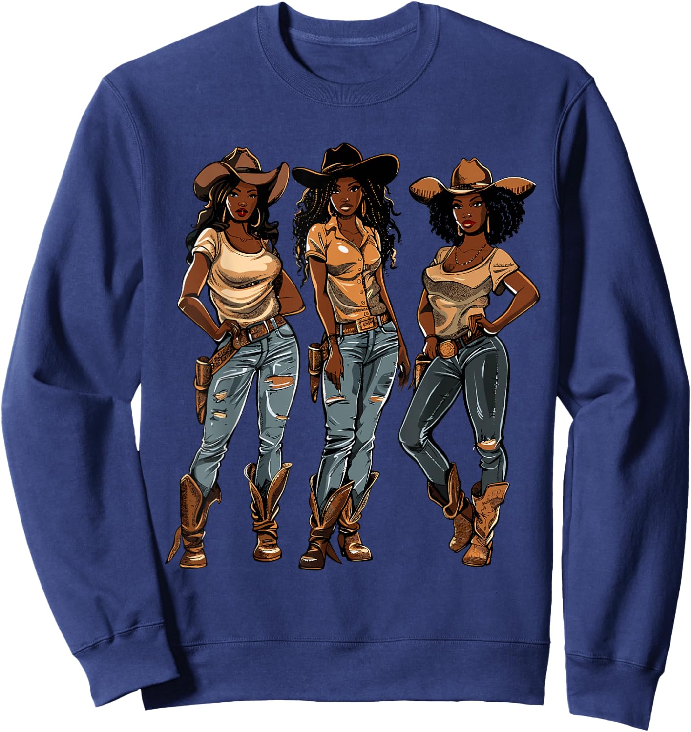 Black African American Cowgirl Western Country Texas Rodeo Sweatshirt - Sweatshirt | Navy