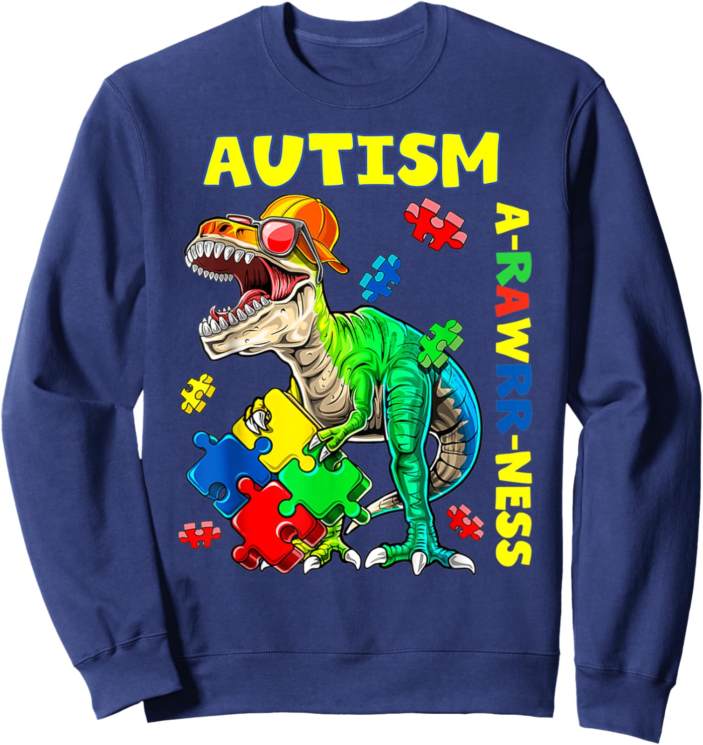Autism Awareness Dino Autistic Toddler Boys Cute Dinosaur Sweatshirt - Sweatshirt | Navy