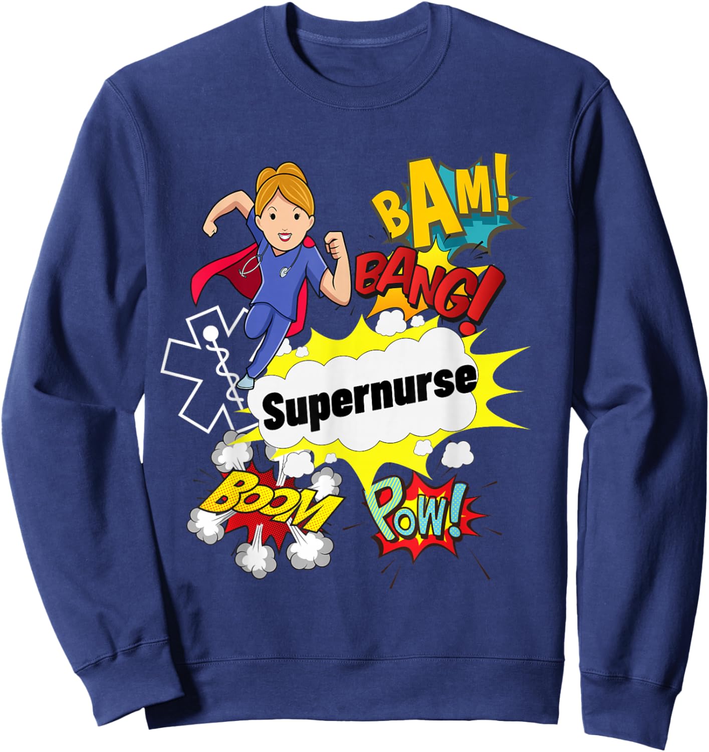 Supernurse Comic Superhero Style RN Woman Nursing Gift Sweatshirt - Sweatshirt | Navy