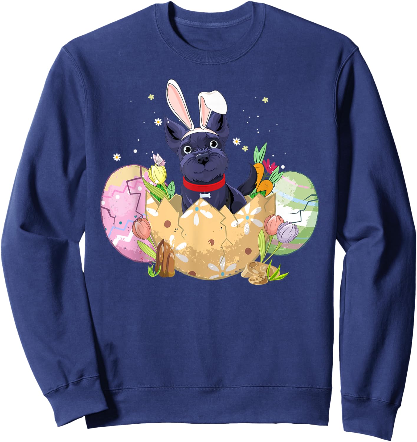 Funny Easter Eggs Scottie Bunny Dog Lover Christians Women Sweatshirt - Sweatshirt | Navy