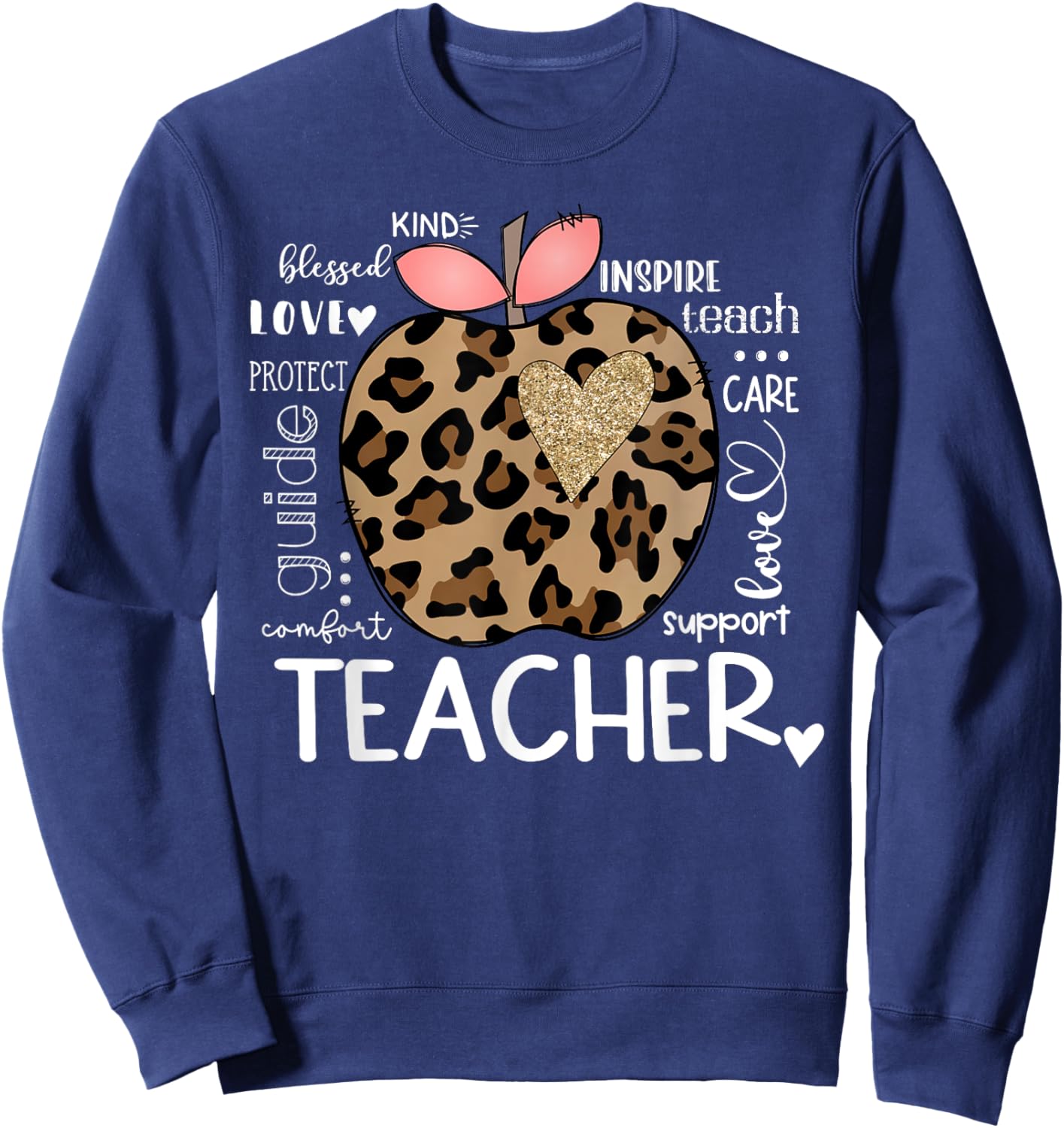 Teacher Life Leopard Apple Teacher's Day Back to School Sweatshirt - Sweatshirt | Navy