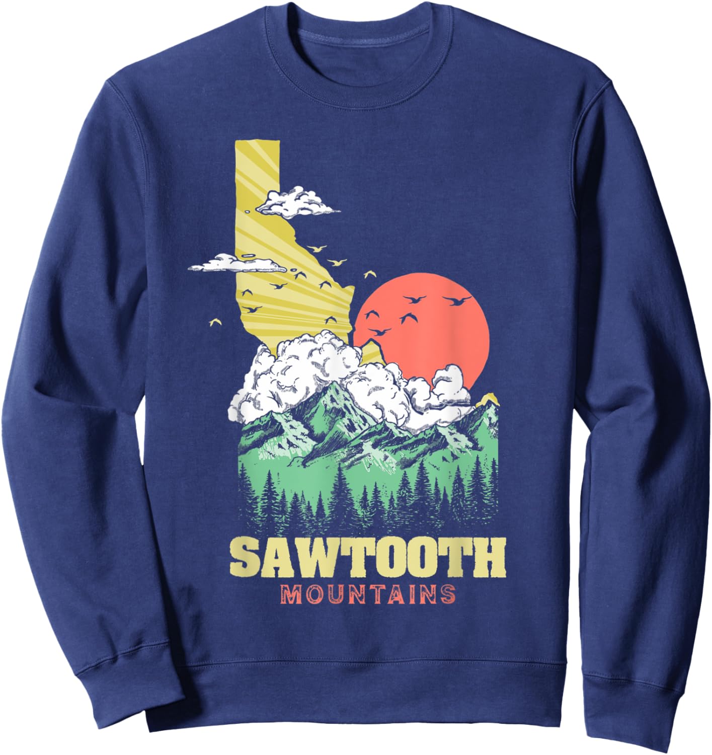 Sawtooth Mountains Idaho Outdoors Nature Vintage Retro Sweatshirt - Sweatshirt | Navy