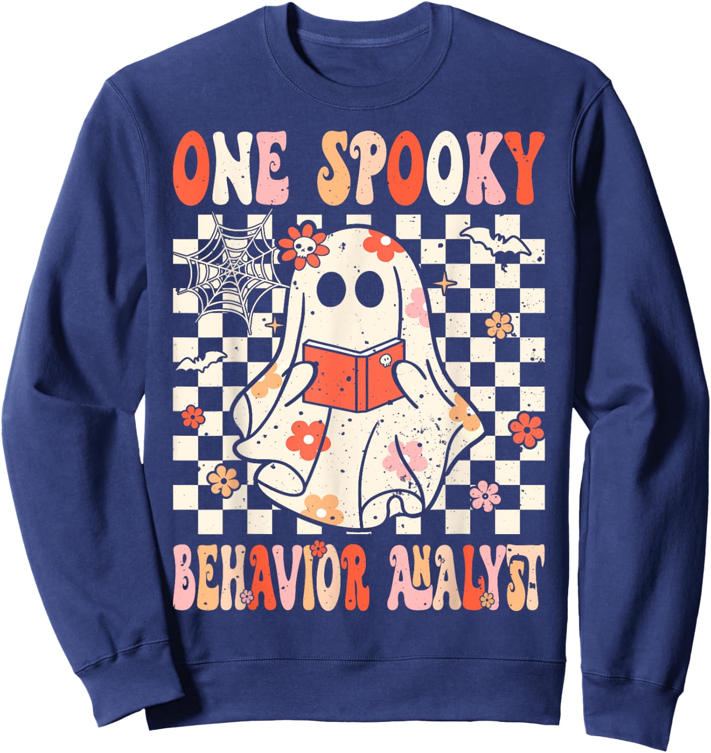 Groovy Boo Behavior Analyst Crew Ghost Women Halloween Sweatshirt - Sweatshirt | Navy